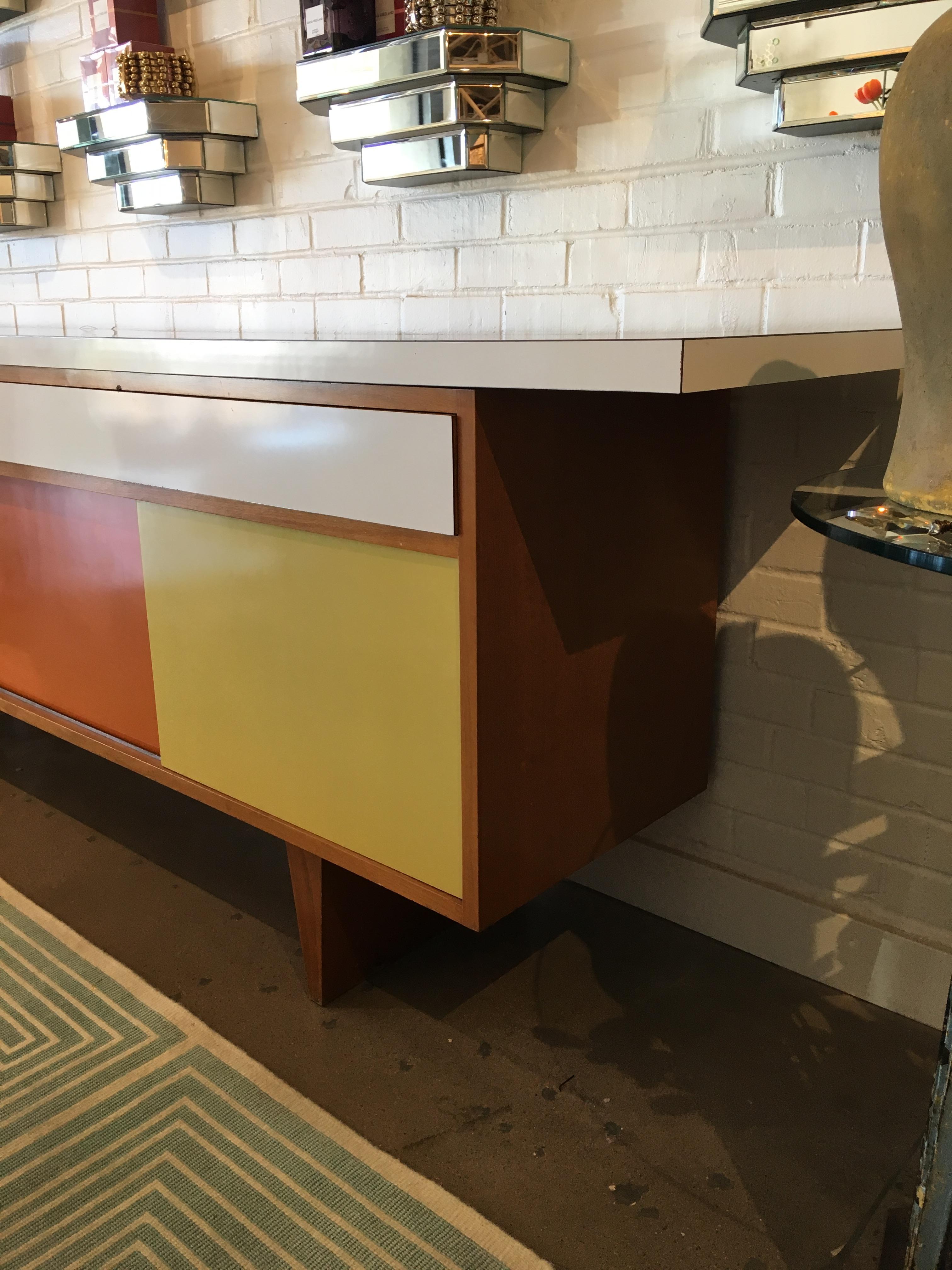 Midcentury Orange, White and Yellow Console For Sale 1
