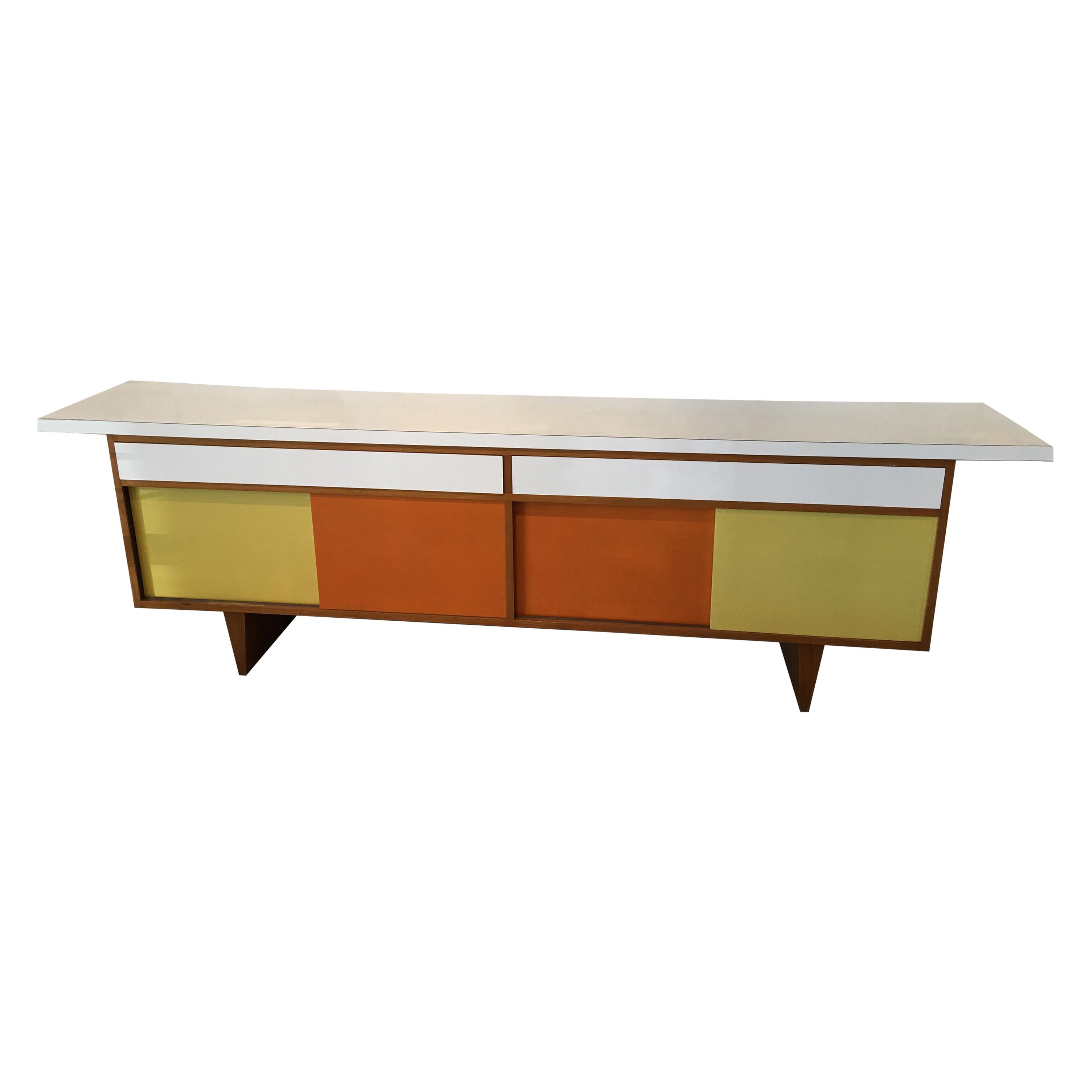 Midcentury Orange, White and Yellow Console For Sale
