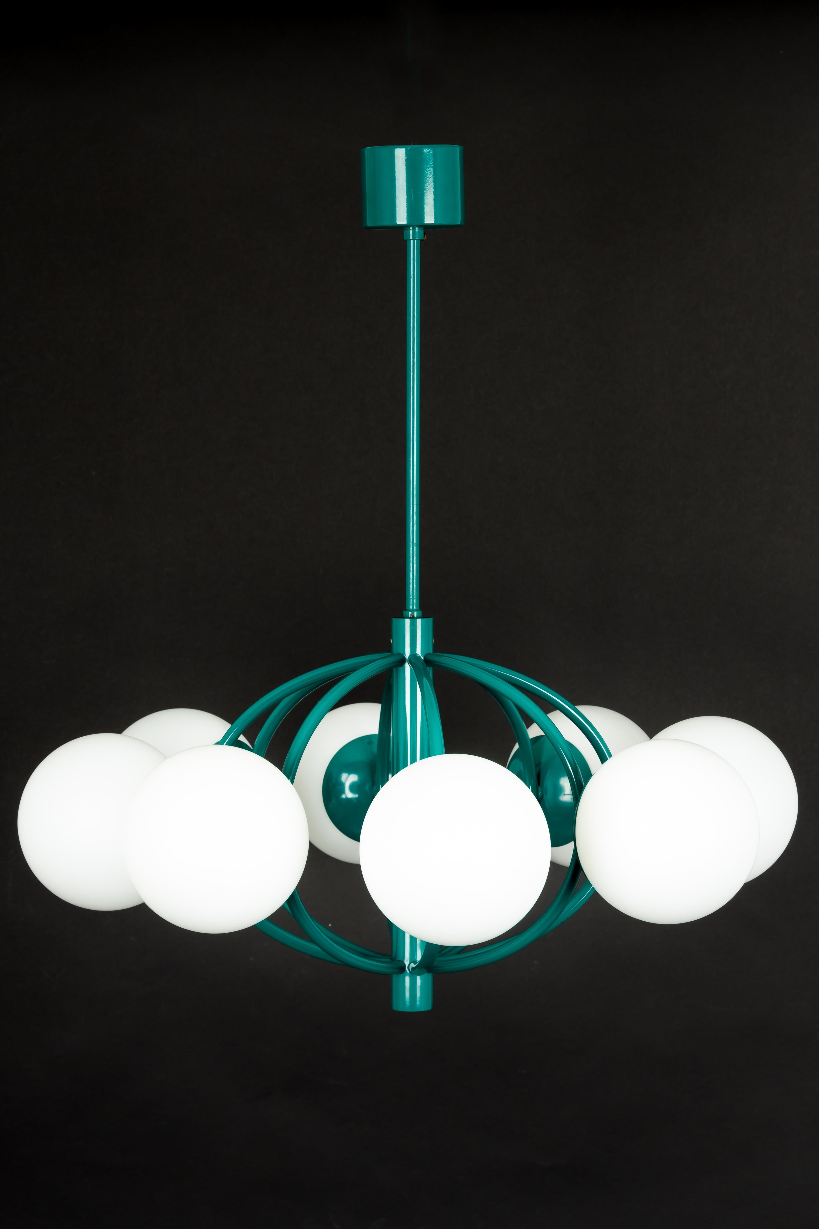 Midcentury Orbital Ceiling Lamp Pendant in Green by Kaiser, Germany, 1960s In Good Condition In Aachen, NRW