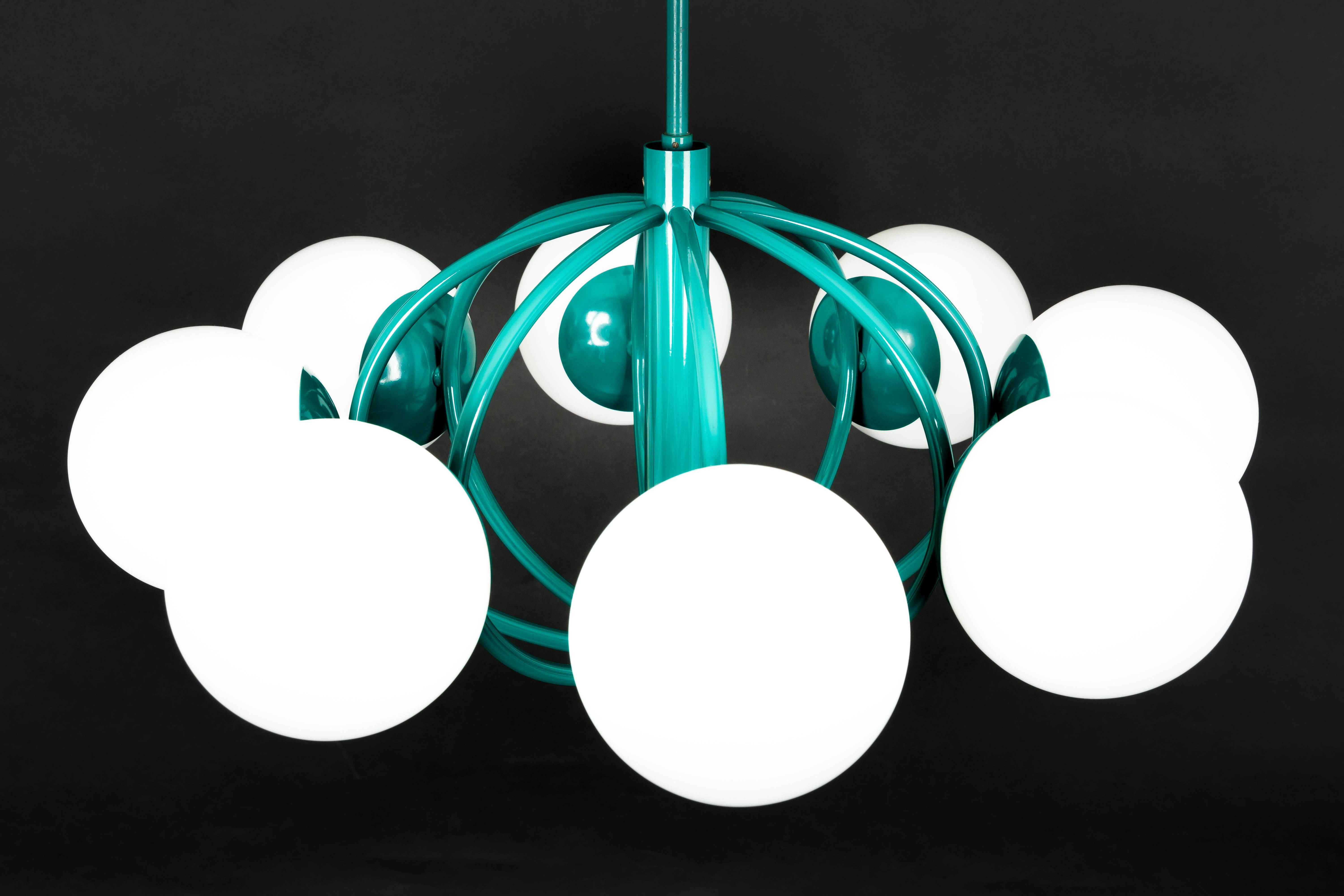Late 20th Century Midcentury Orbital Ceiling Lamp Pendant in Green by Kaiser, Germany, 1960s