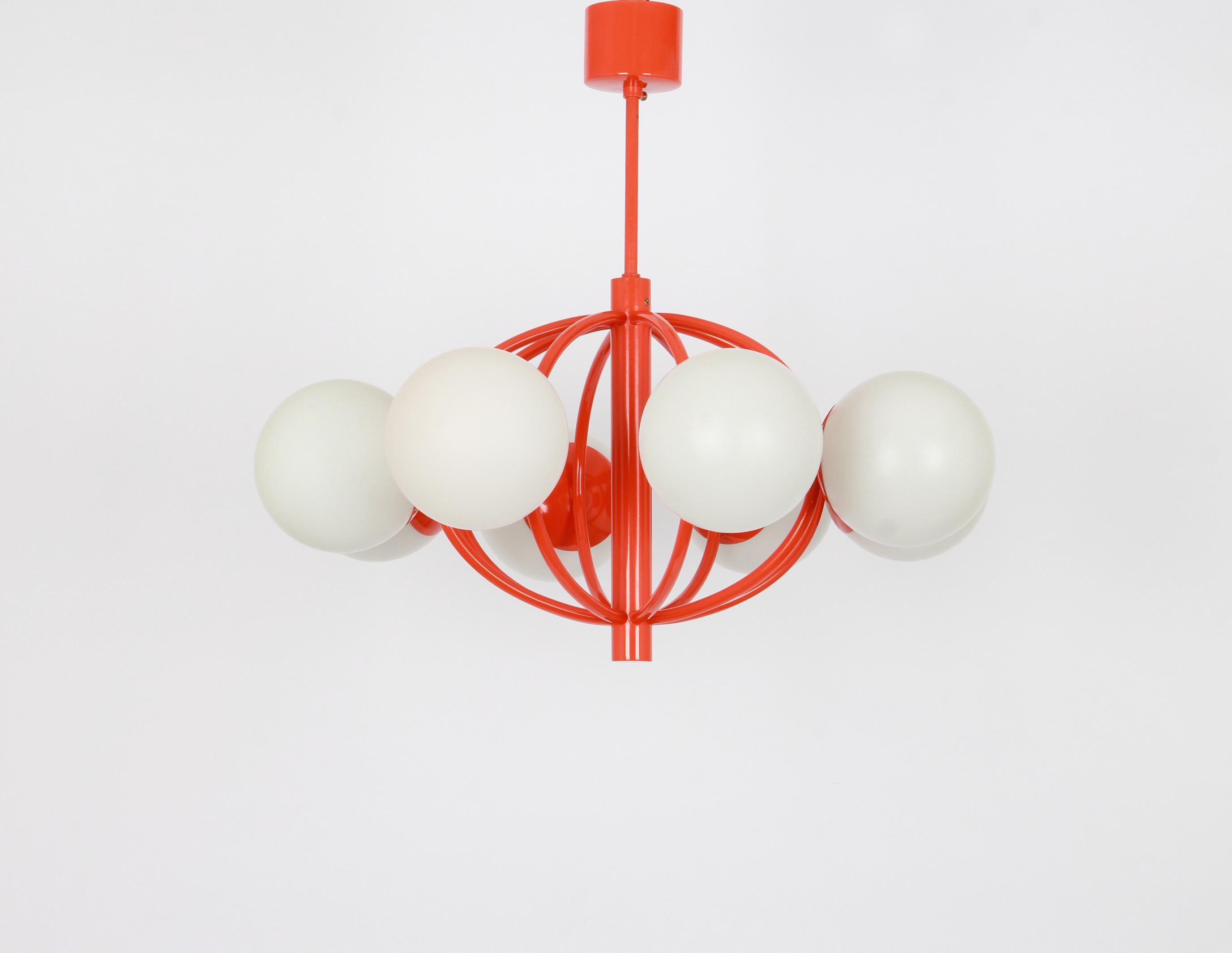 Midcentury Orbital Ceiling Lamp Pendant in Orange by Kaiser, Germany, 1960s For Sale 4