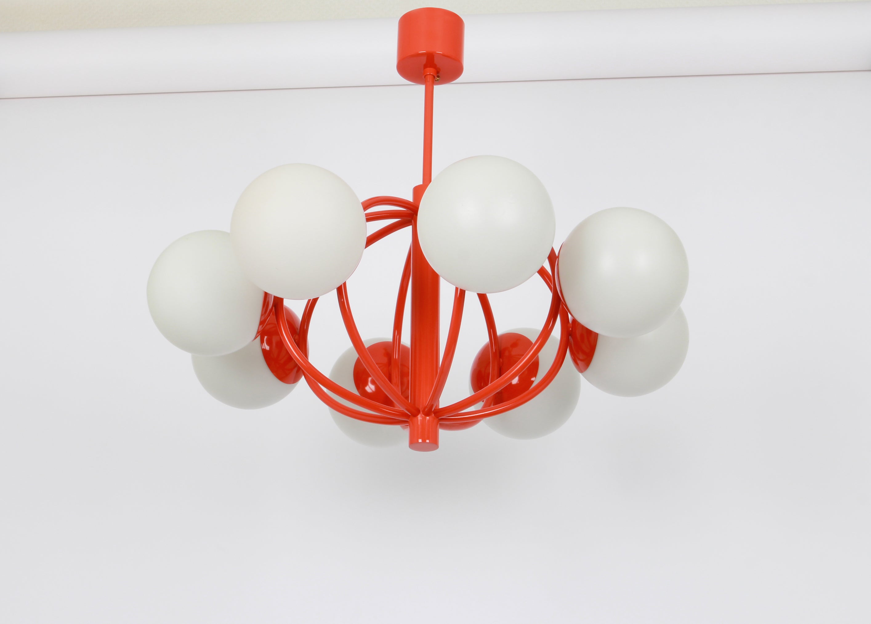Midcentury Orbital Ceiling Lamp Pendant in Orange by Kaiser, Germany, 1960s For Sale 1