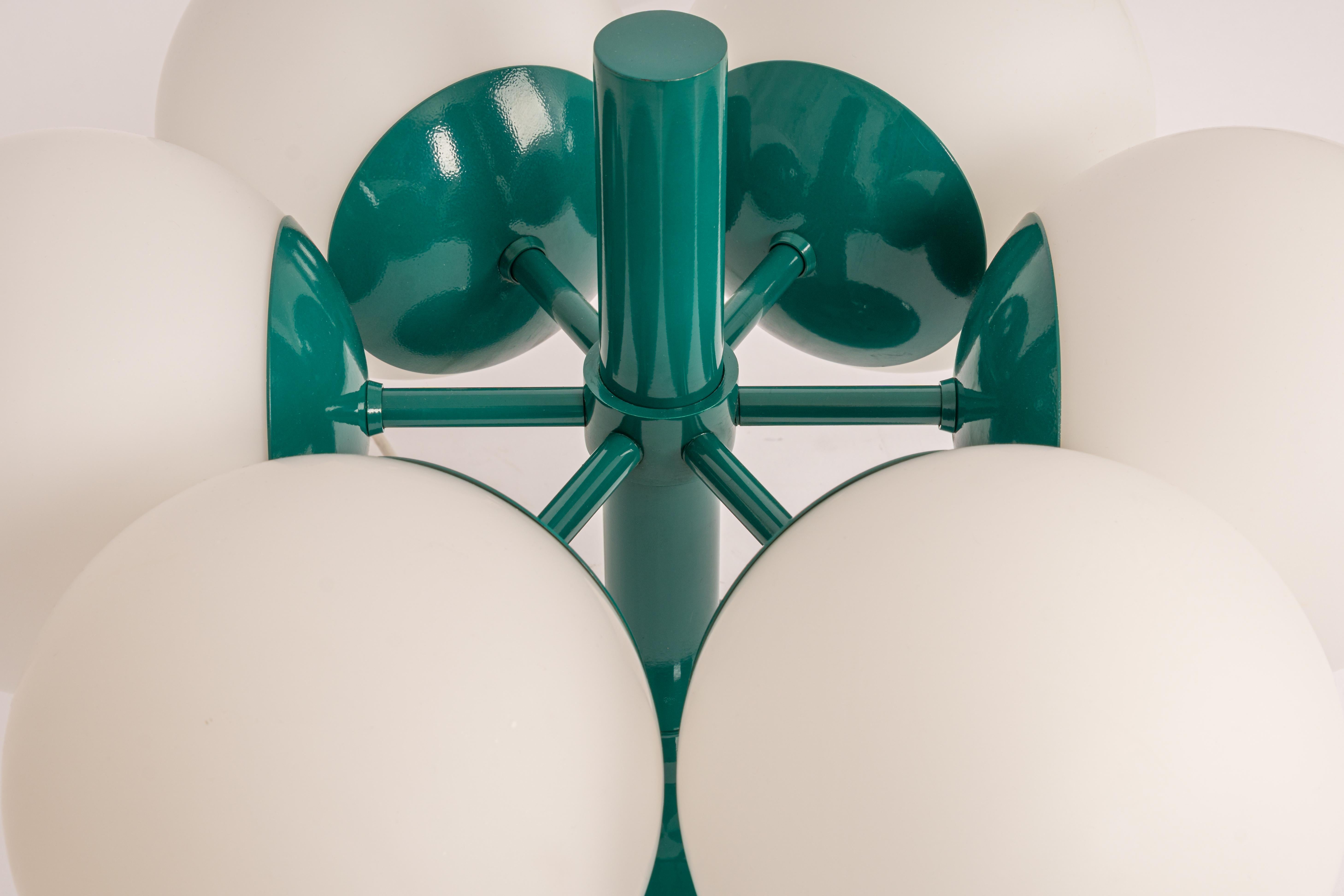 Metal Midcentury Orbital Ceiling /Wall Lamp in Green by Kaiser, Germany, 1970s For Sale