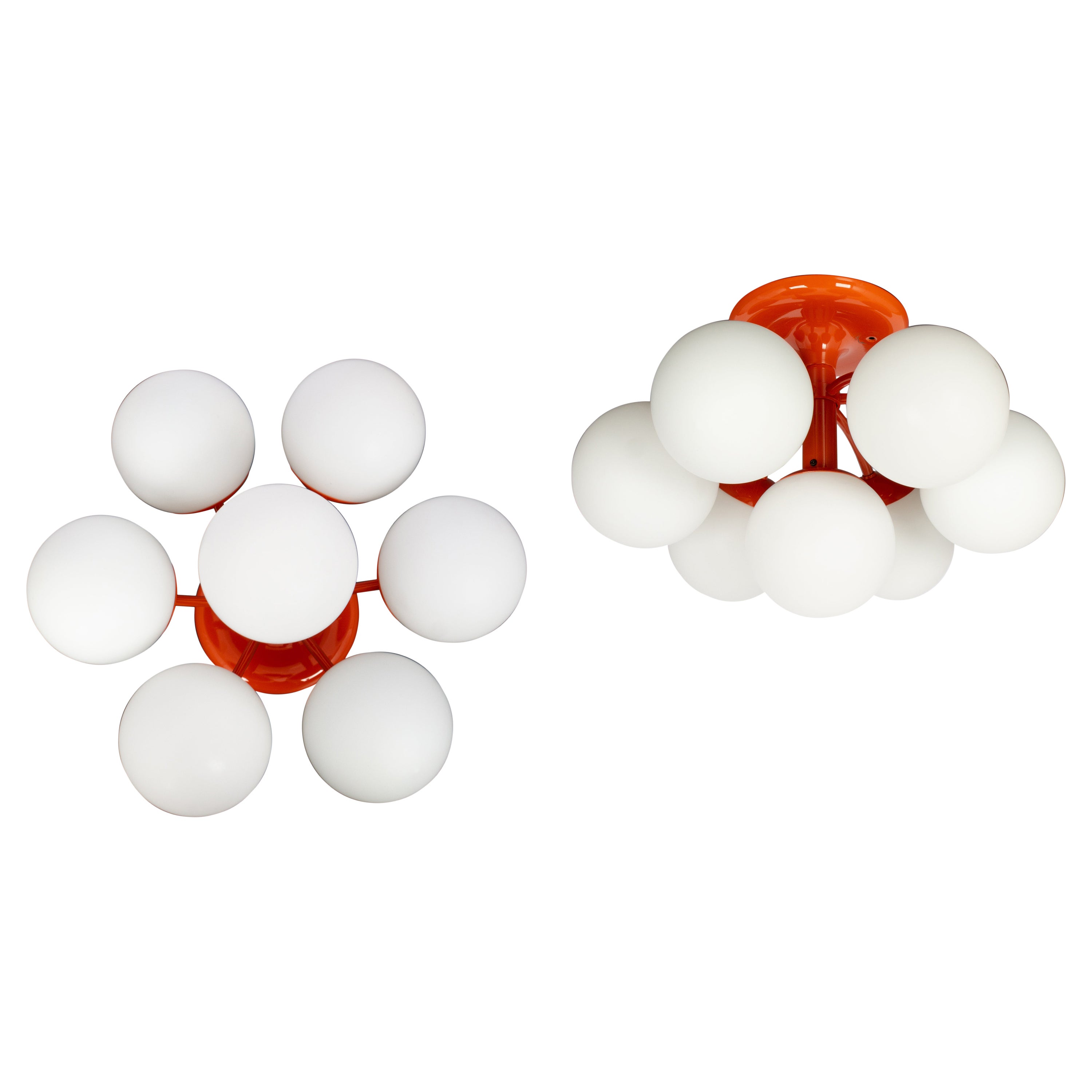 Midcentury Orbital Ceiling /Wall Lamp in Orange by Kaiser, Germany, 1970s For Sale