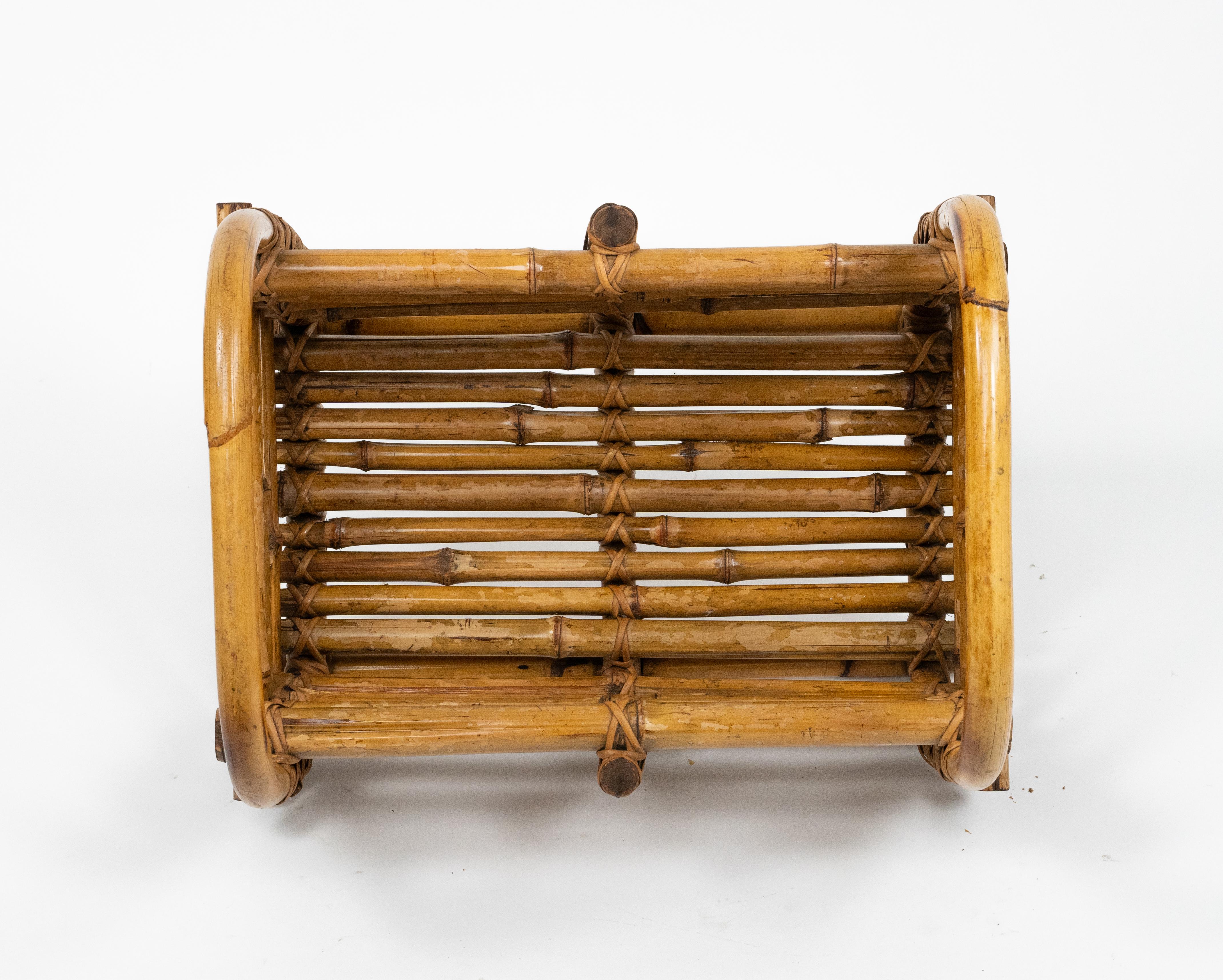 Midcentury Organic Basket or Magazine Rack in Cane Bamboo & Rattan, Italy 1960s For Sale 6