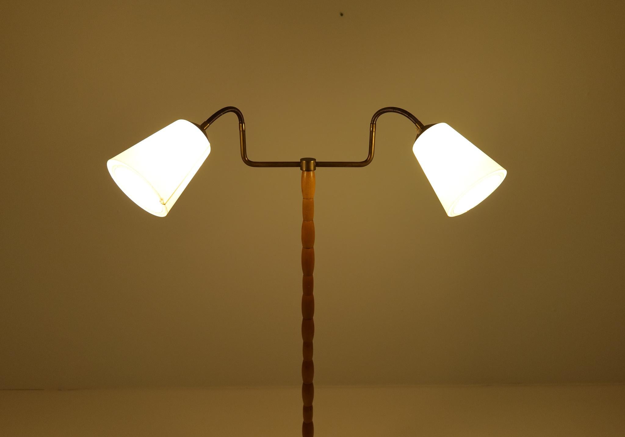 Midcentury Organic Floor Lamp in Birch and Brass Sweden, 1950s For Sale 9