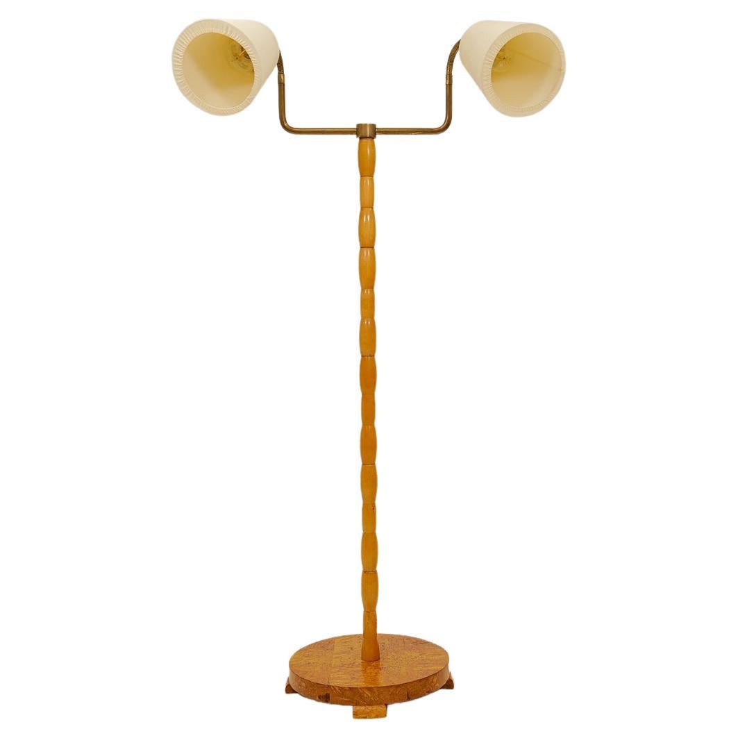 Midcentury Organic Floor Lamp in Birch and Brass Sweden, 1950s