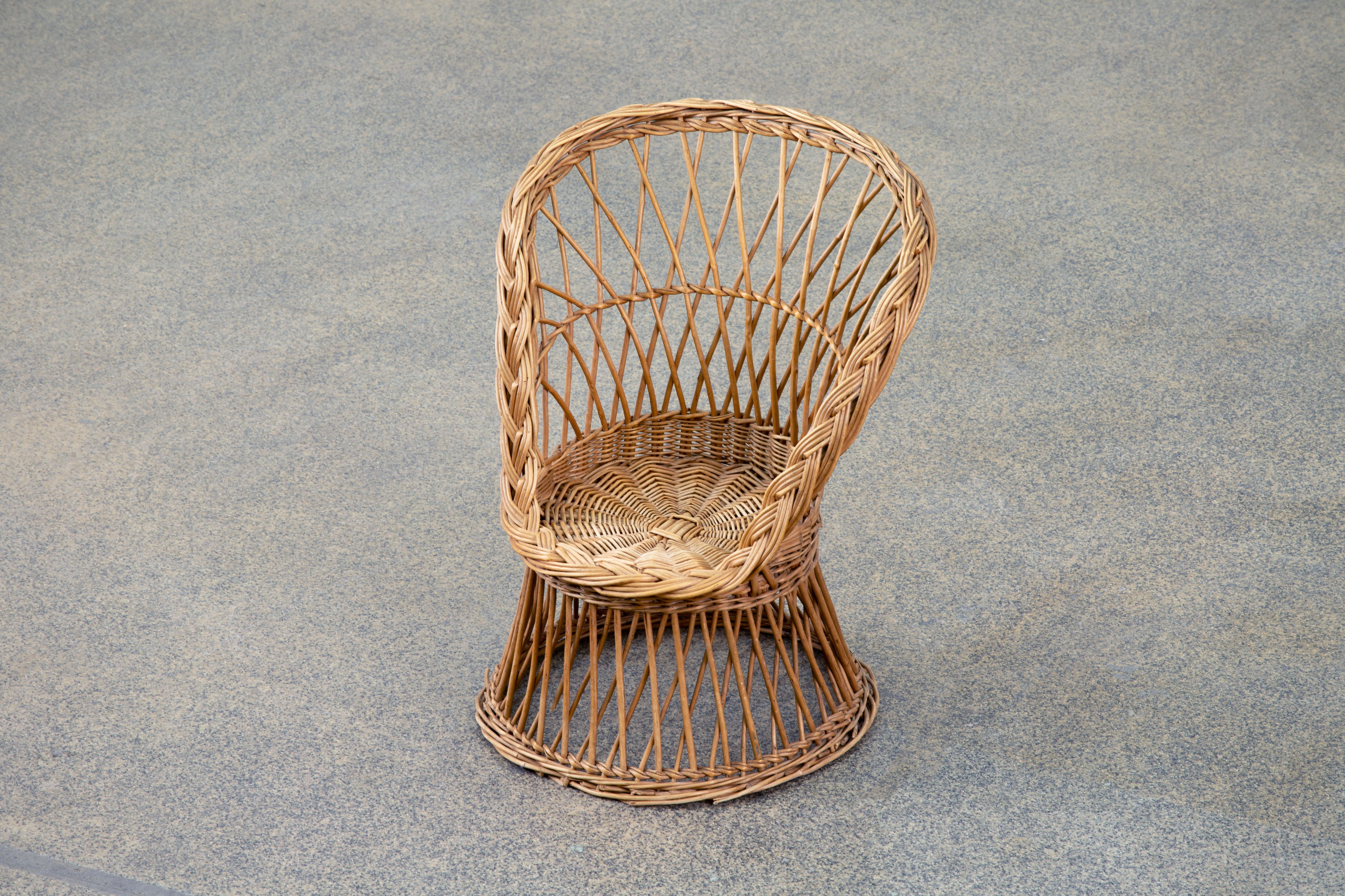 Midcentury Organic Kid Rattan Chair, 1960s, France For Sale 1