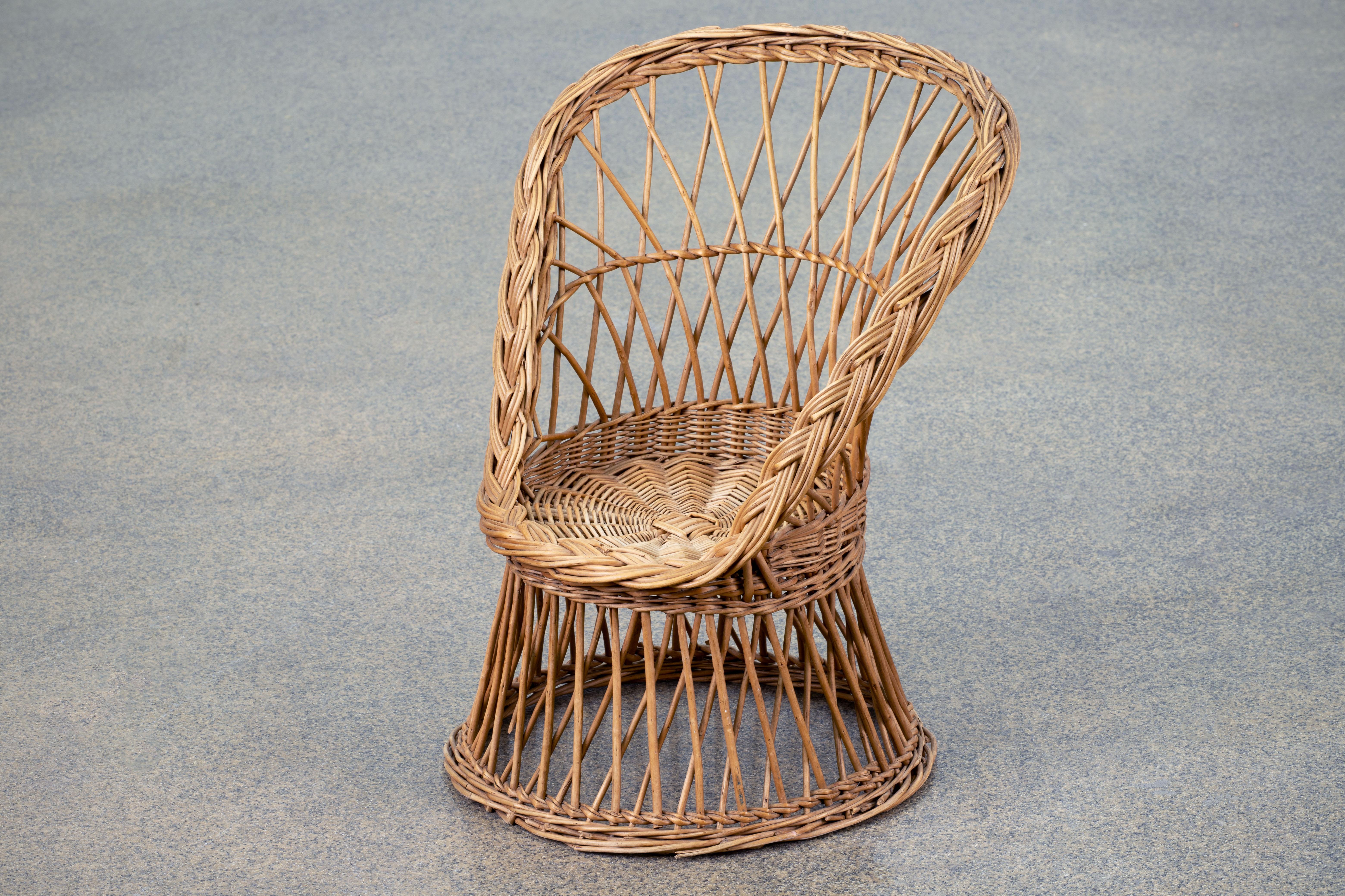 Organic Modern Midcentury Organic Kid Rattan Chair, 1960s, France For Sale