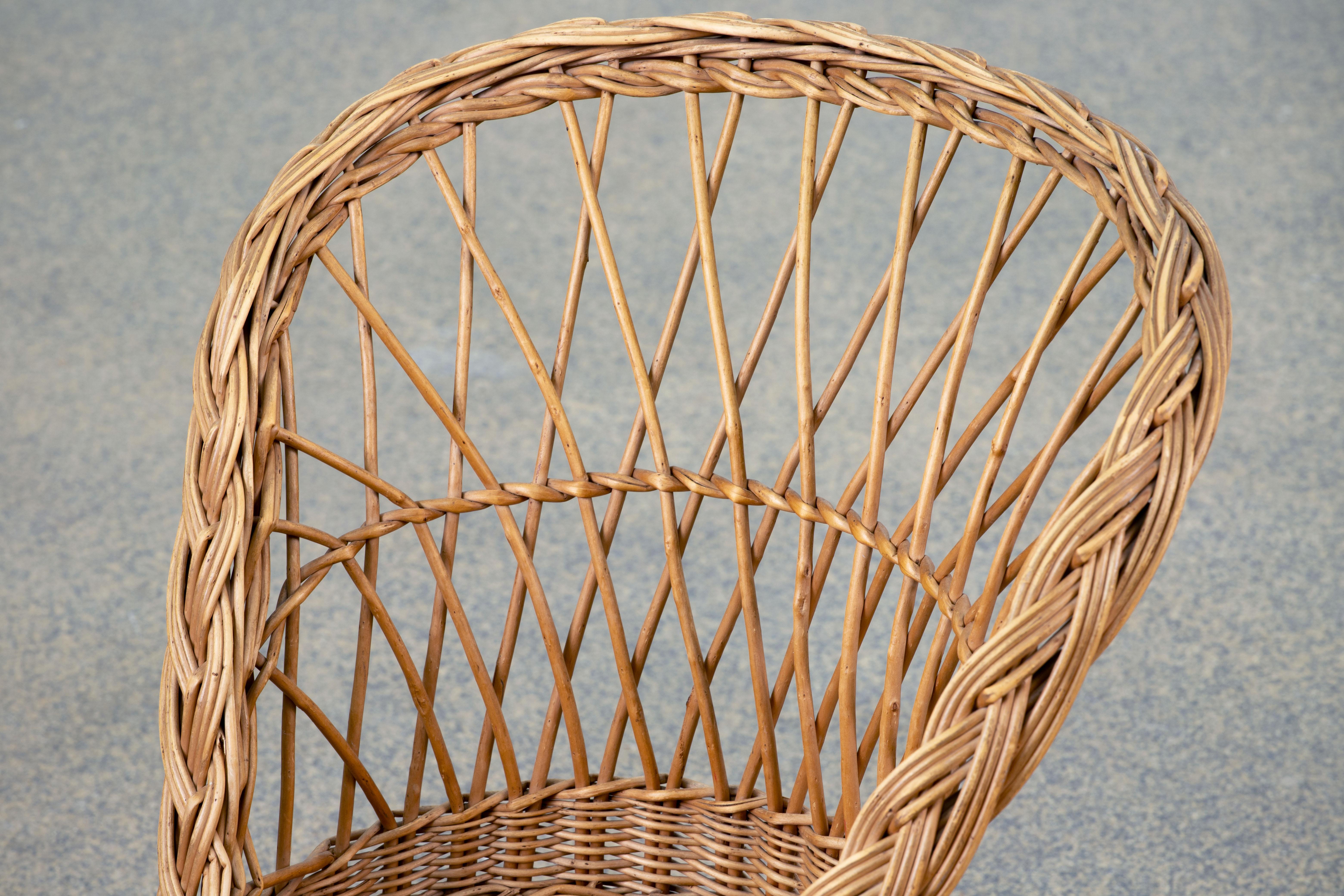 20th Century Midcentury Organic Kid Rattan Chair, 1960s, France For Sale