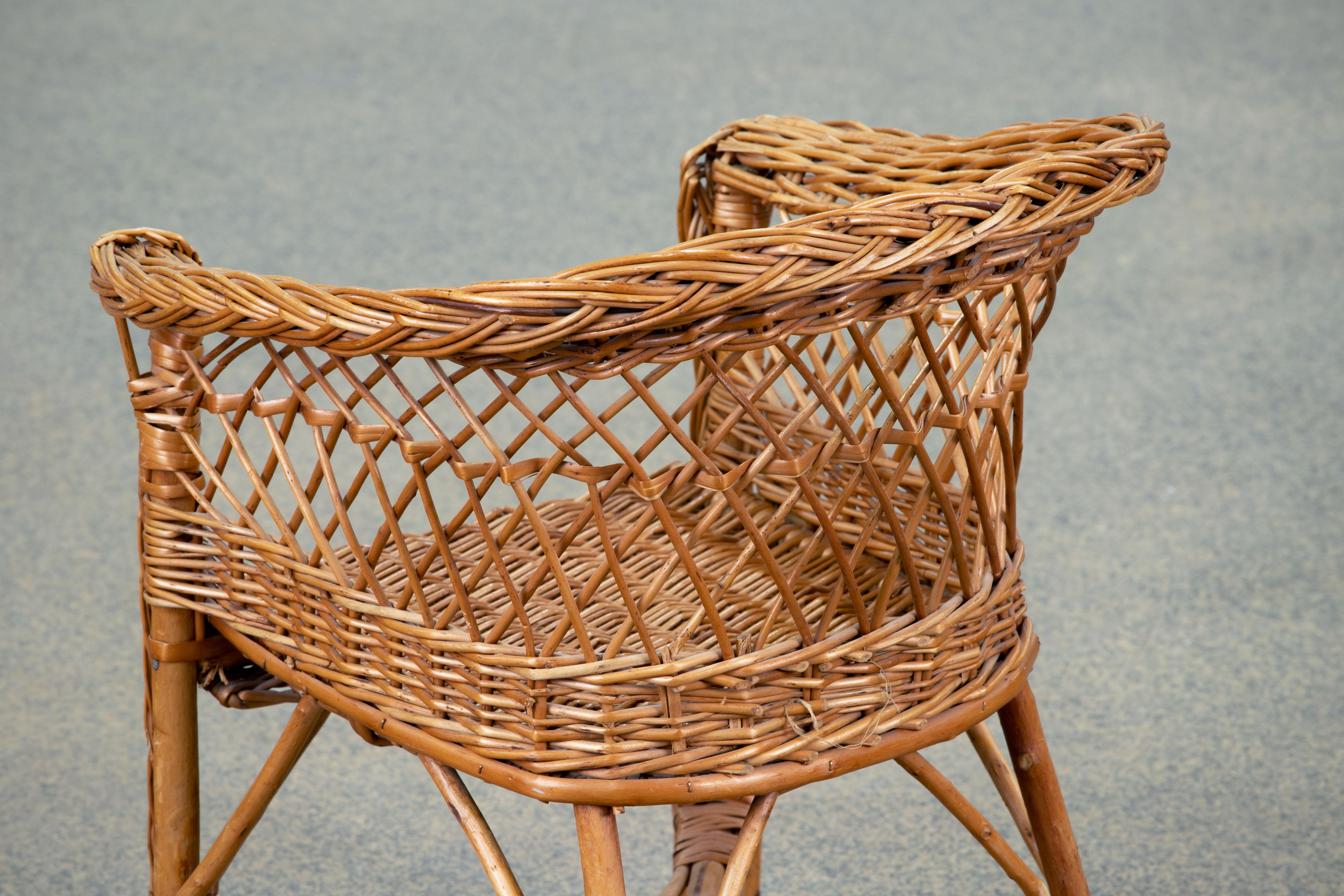 Midcentury Organic Kid Rattan Chair, 1970s, France For Sale 3