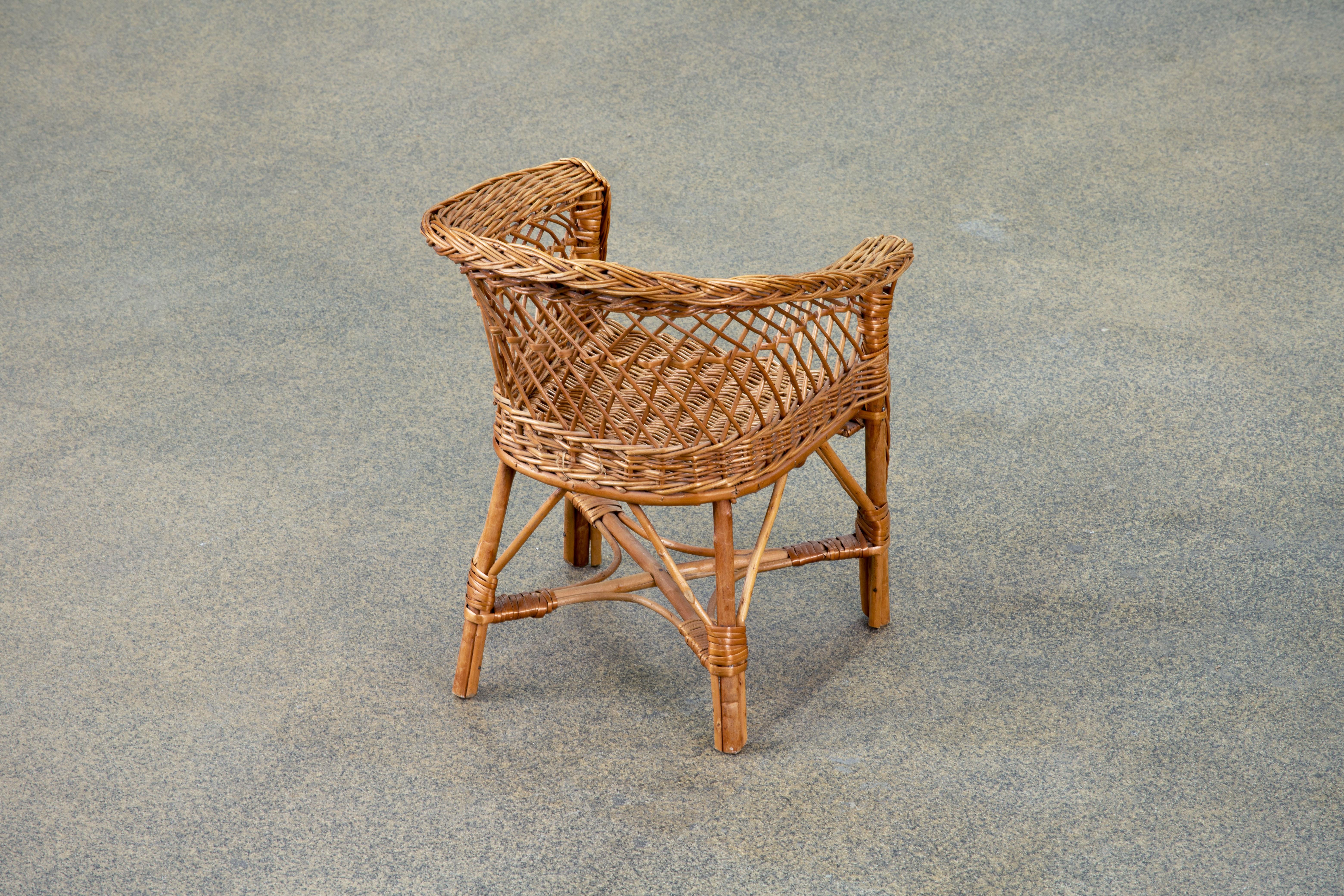 Midcentury Organic Kid Rattan Chair, 1970s, France For Sale 5
