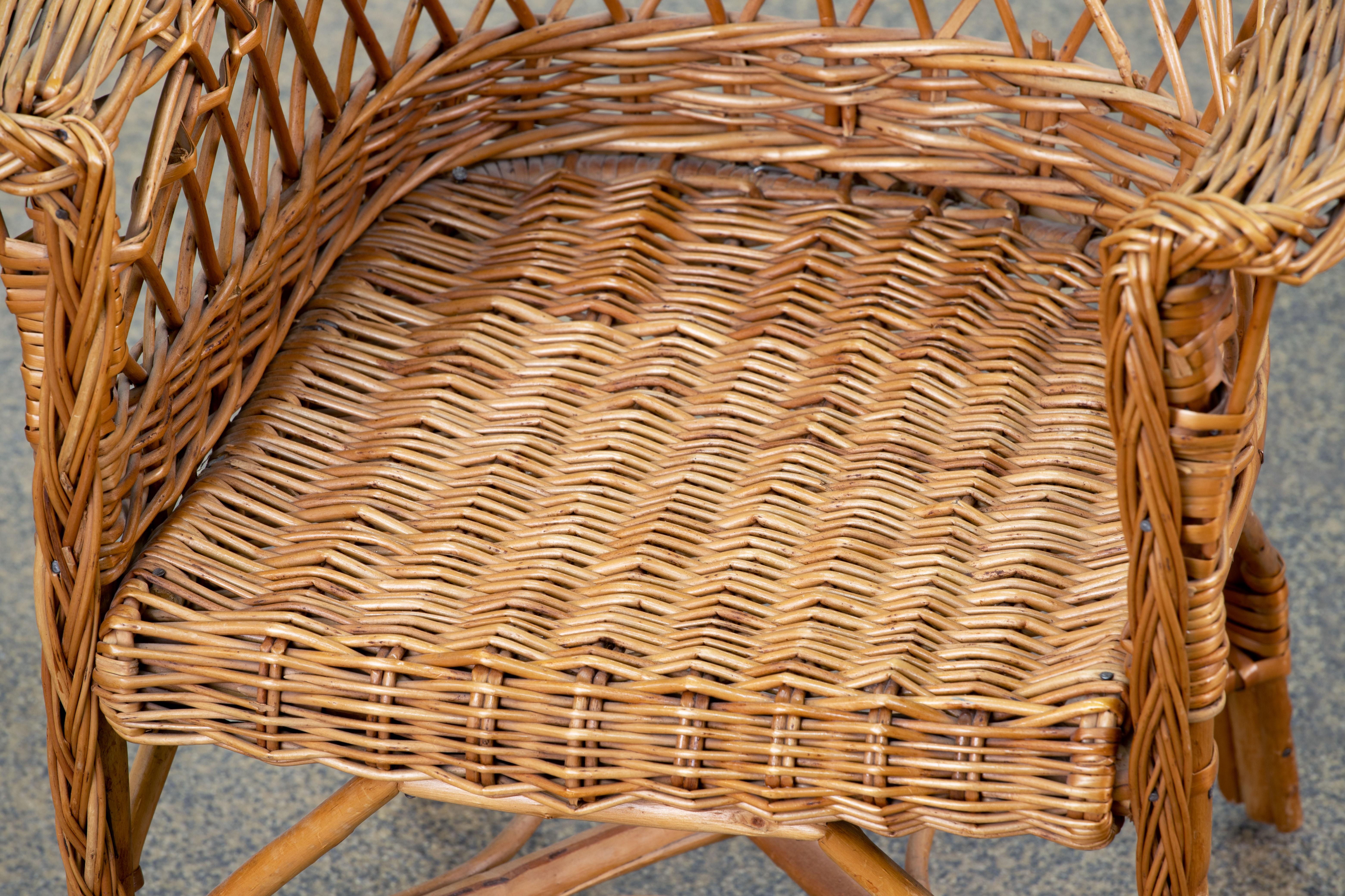 French Midcentury Organic Kid Rattan Chair, 1970s, France For Sale