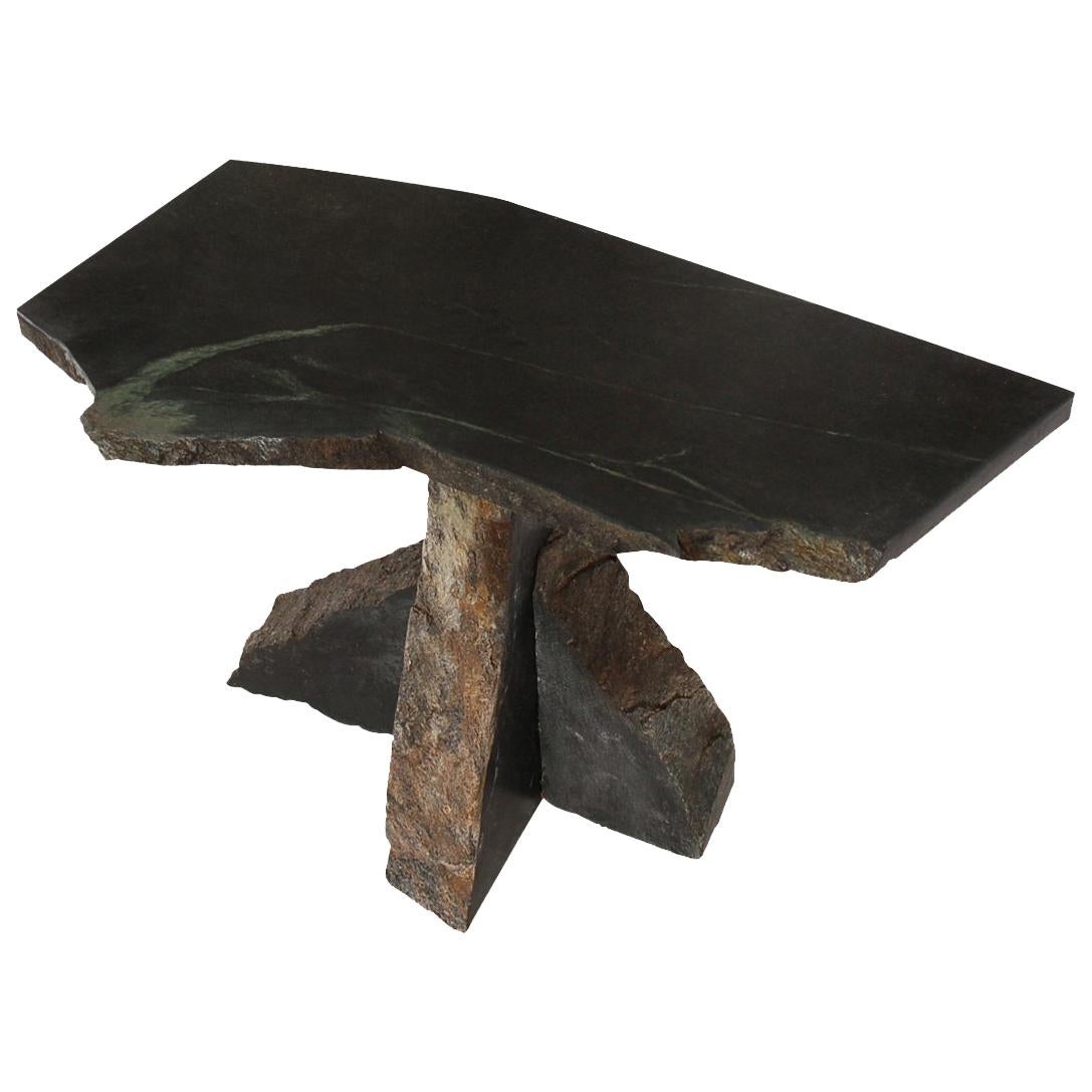 Midcentury Organic Modern Black SoapStone Live Edge Marble Side or End