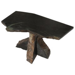 Midcentury Organic Modern Black SoapStone Live Edge Marble Side or End Table
