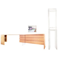  Midcentury Organic Modern Custom Ashwood Corner Desk & Dresser Set 1970, Signed