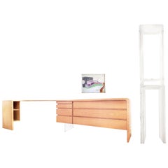 Midcentury Organic Modern Custom Ashwood Corner Desk & Dresser Set 1970, Signed