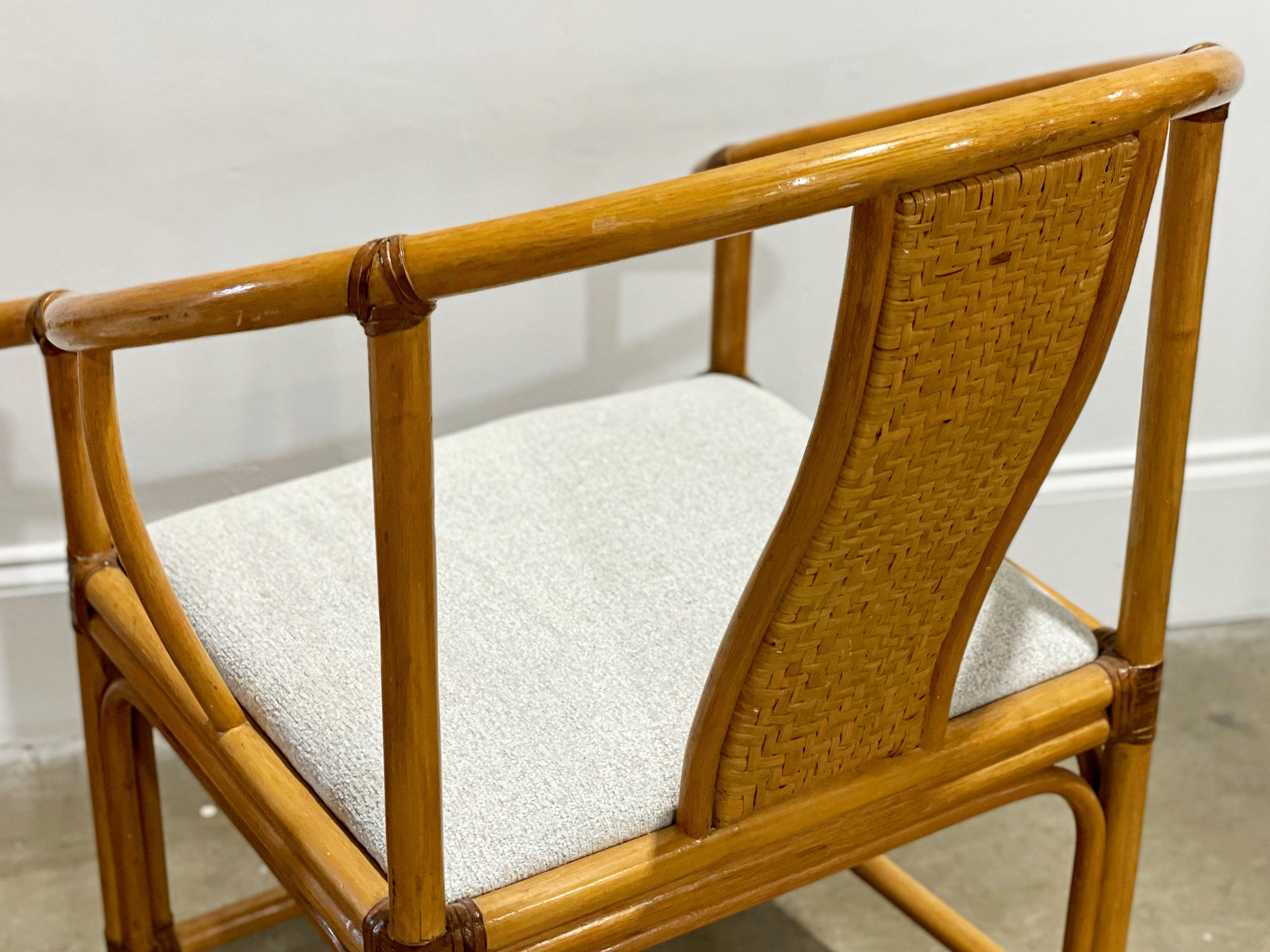 Midcentury Organic Modern Rattan + Rawhide Wishbone Chairs, After McGuire 2