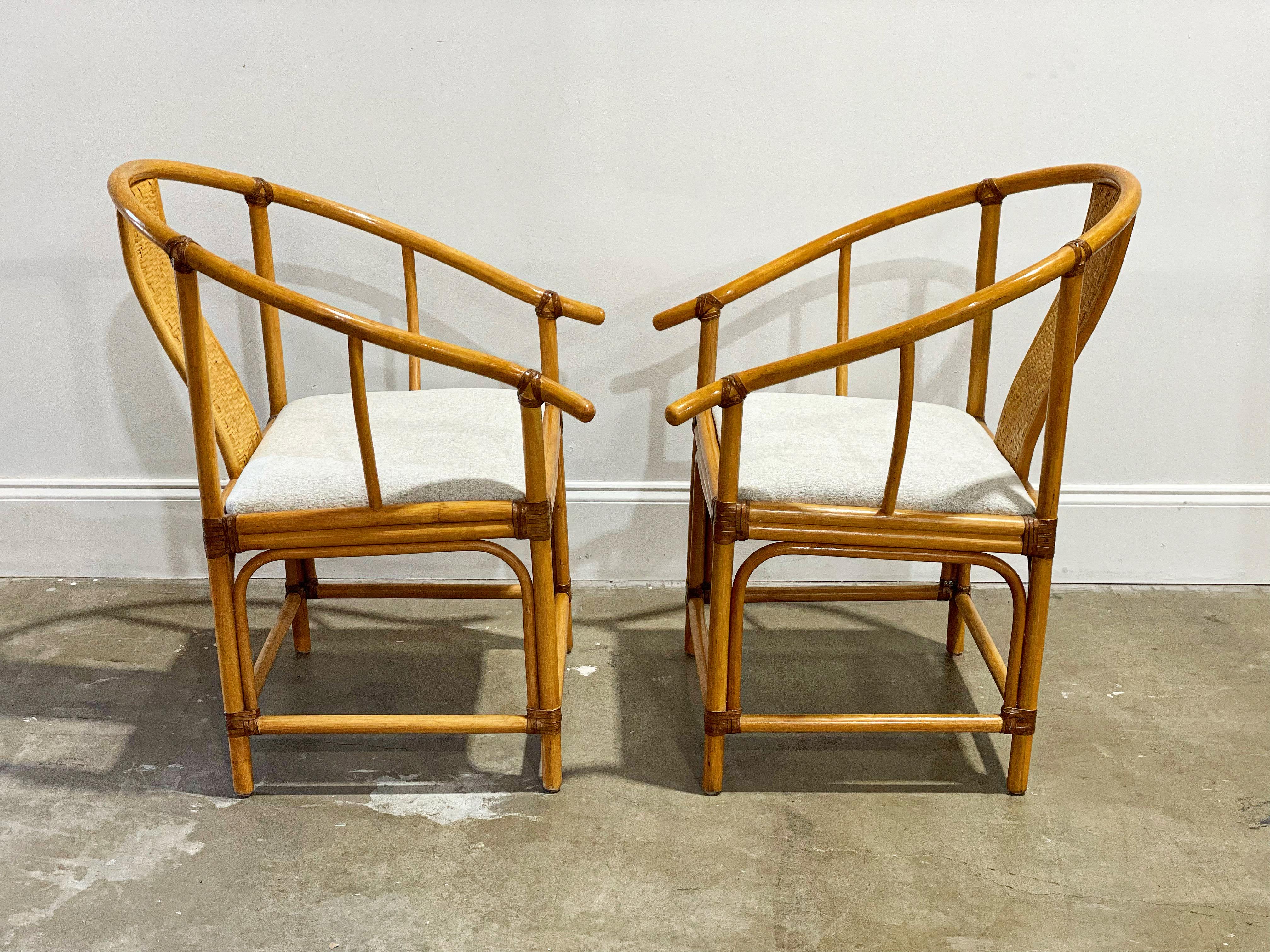 Midcentury Organic Modern Rattan + Rawhide Wishbone Chairs, After McGuire 4