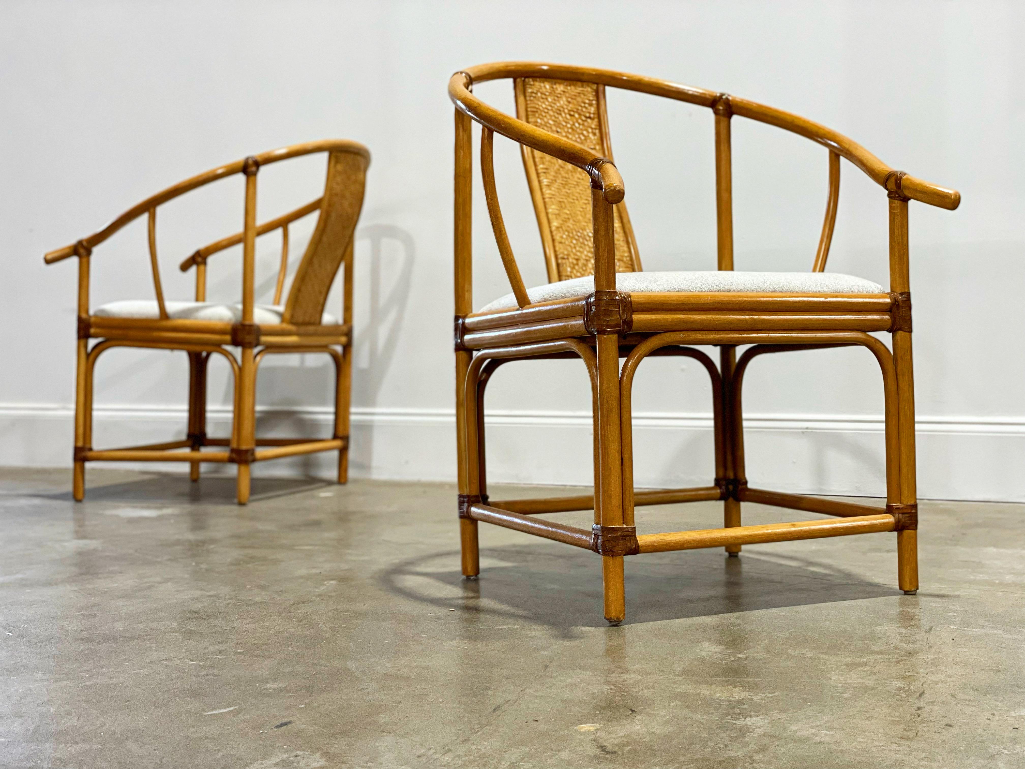 Midcentury Organic Modern Rattan + Rawhide Wishbone Chairs, After McGuire 5