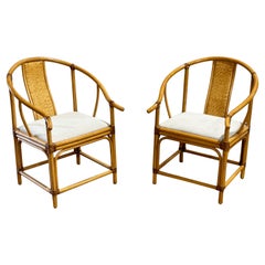 Midcentury Organic Modern Rattan + Rawhide Wishbone Chairs, After McGuire