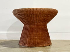 Midcentury Organic Modern Rattan Tulip Table, Vintage Bohemian Round Table