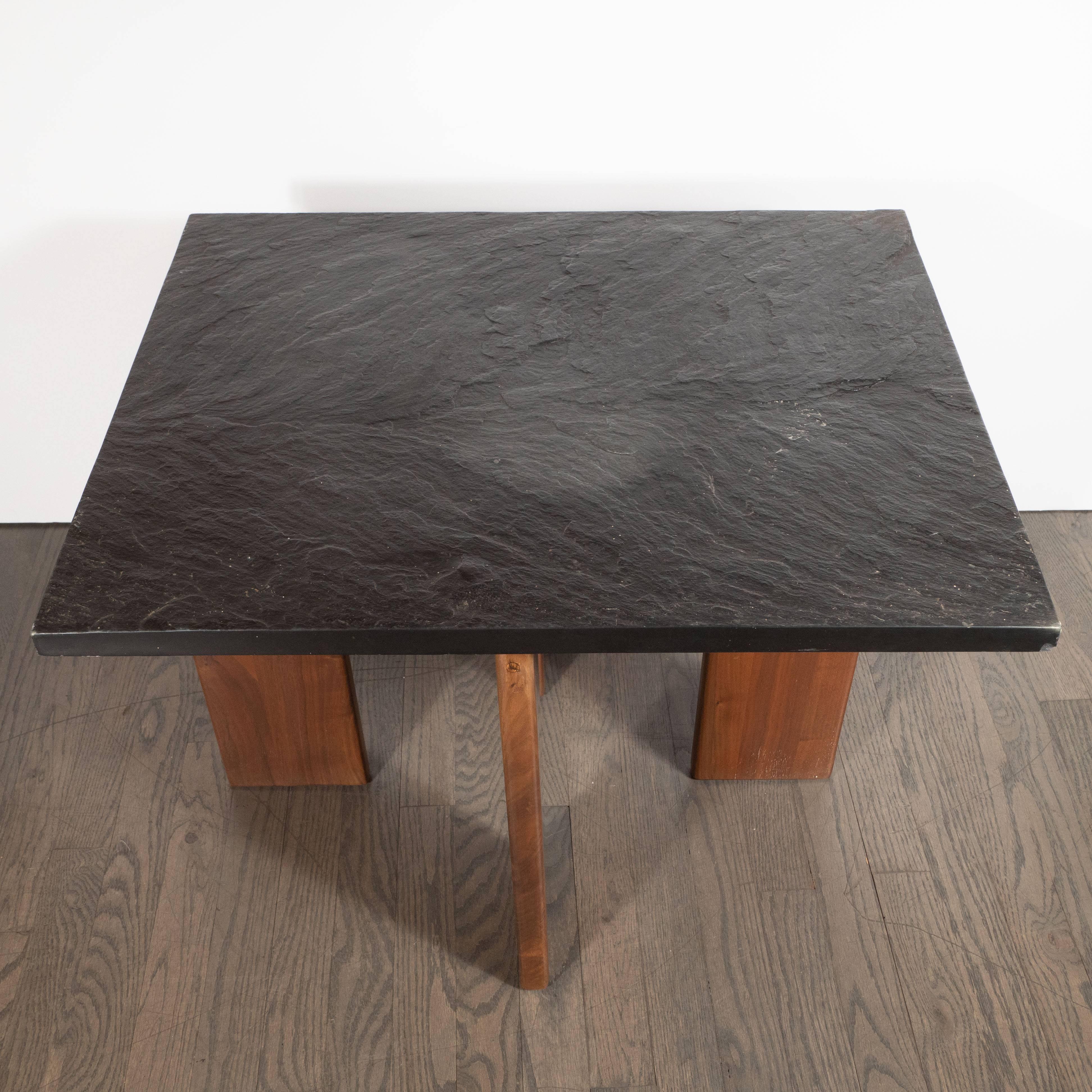 North American Midcentury Organic Modern Slate & Walnut Occasional Table by Adrian Pearsall