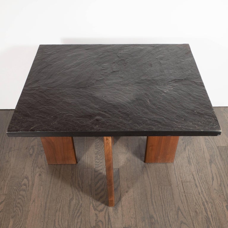 Midcentury Organic Modern Slate and Hand Rubbed Walnut Occasional Table For Sale at 1stdibs