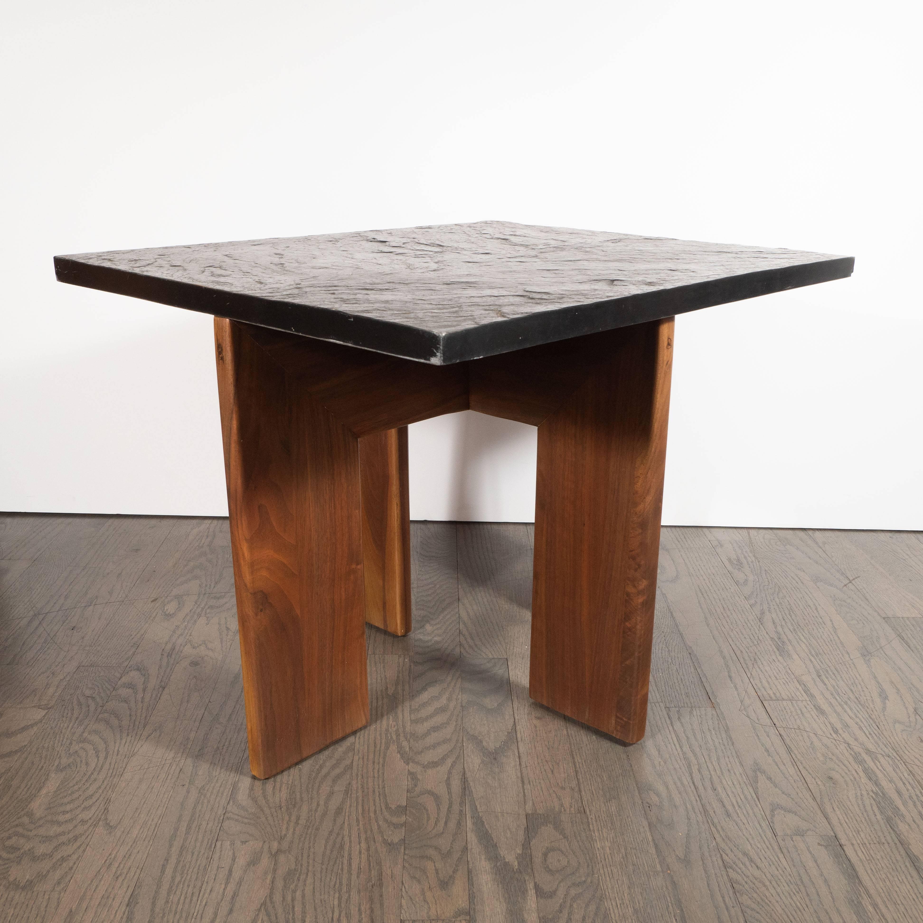 Midcentury Organic Modern Slate & Walnut Occasional Table by Adrian Pearsall 1