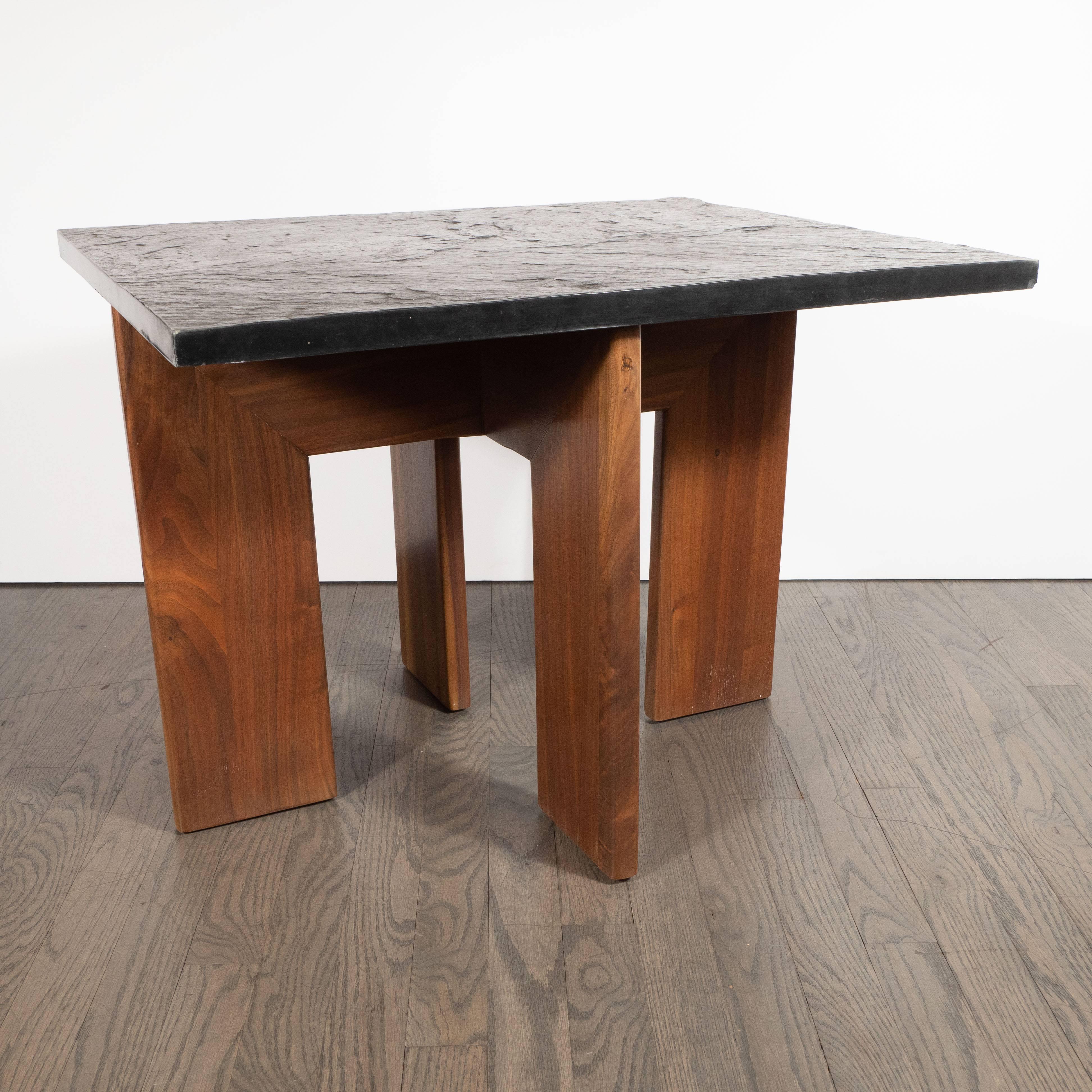 Midcentury Organic Modern Slate & Walnut Occasional Table by Adrian Pearsall 2