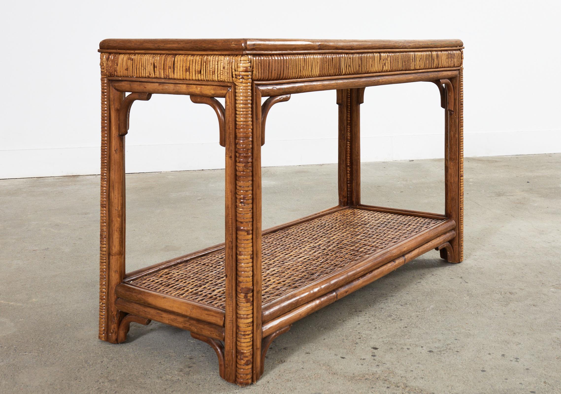 Midcentury Organic Modern Style Bamboo Rattan Console Table For Sale 5