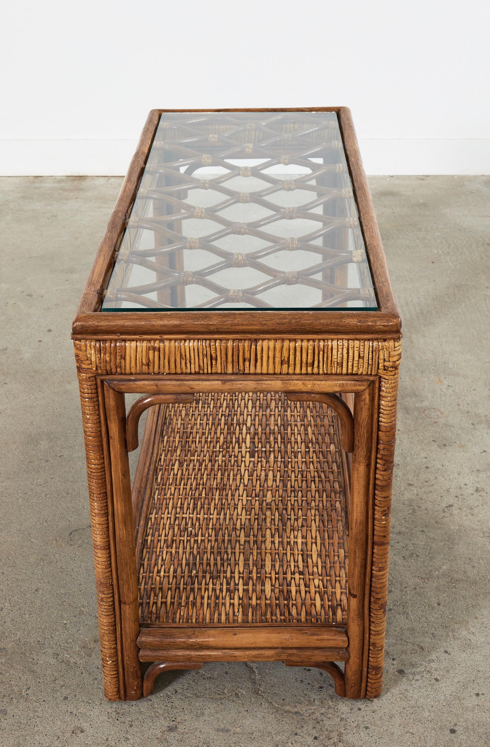 Midcentury Organic Modern Style Bamboo Rattan Console Table 8