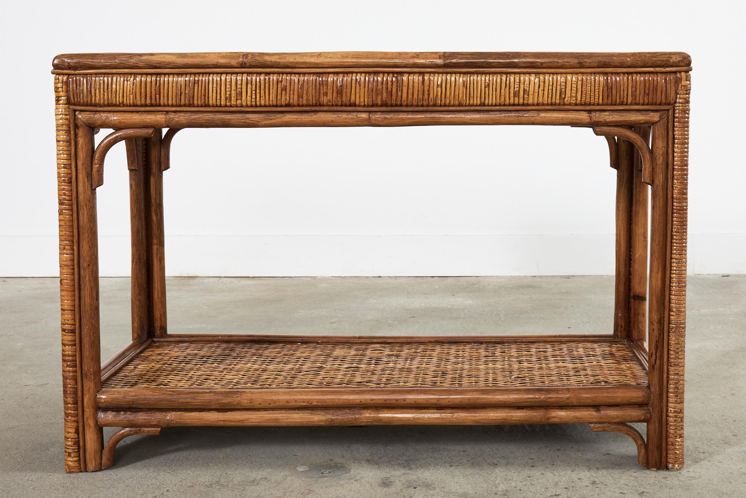 Midcentury Organic Modern Style Bamboo Rattan Console Table For Sale 8