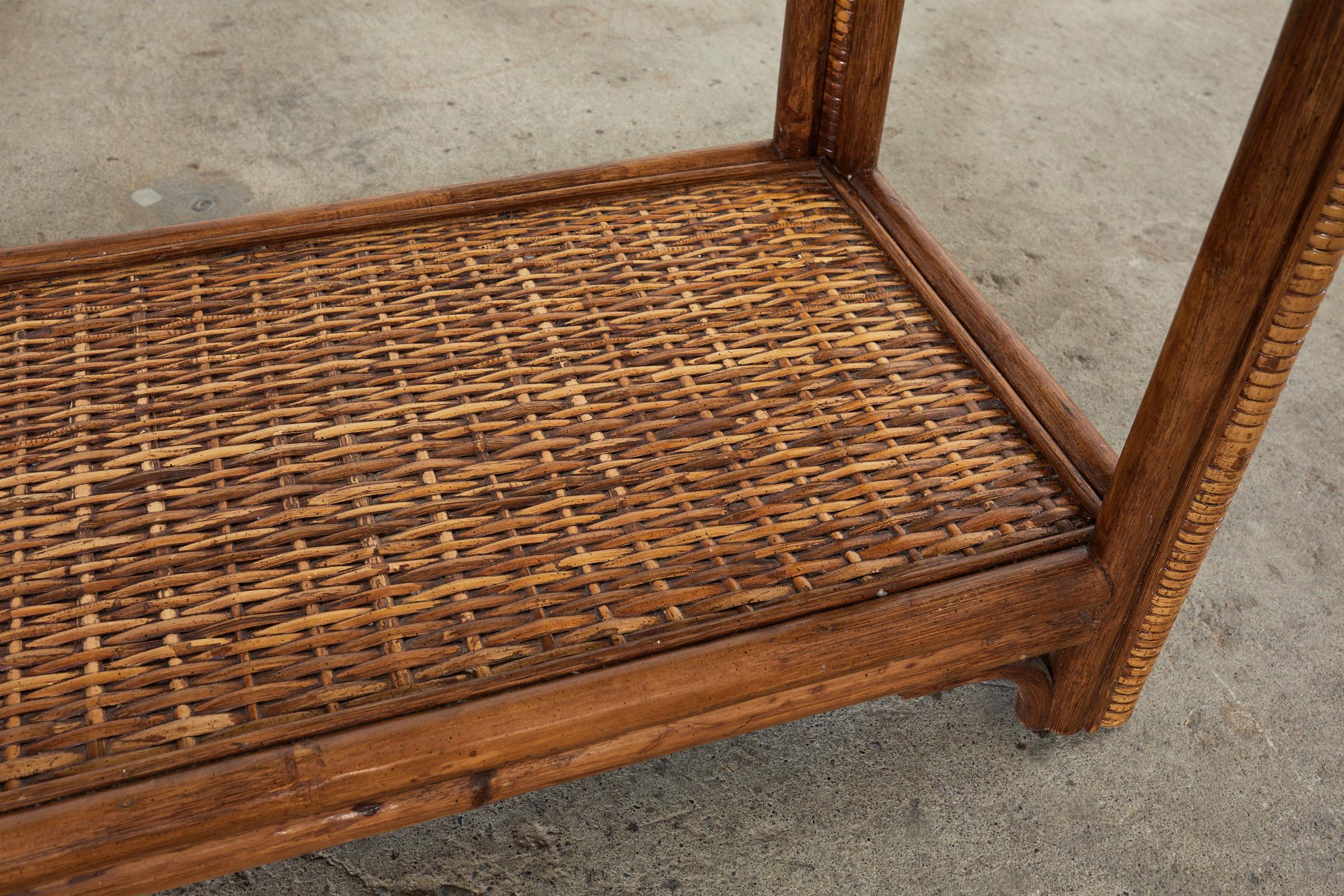 Midcentury Organic Modern Style Bamboo Rattan Console Table In Good Condition For Sale In Rio Vista, CA