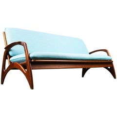 Midcentury Organic Sculpted Teak Sofa by De Ster Gelderland 1960 Dutch Blue