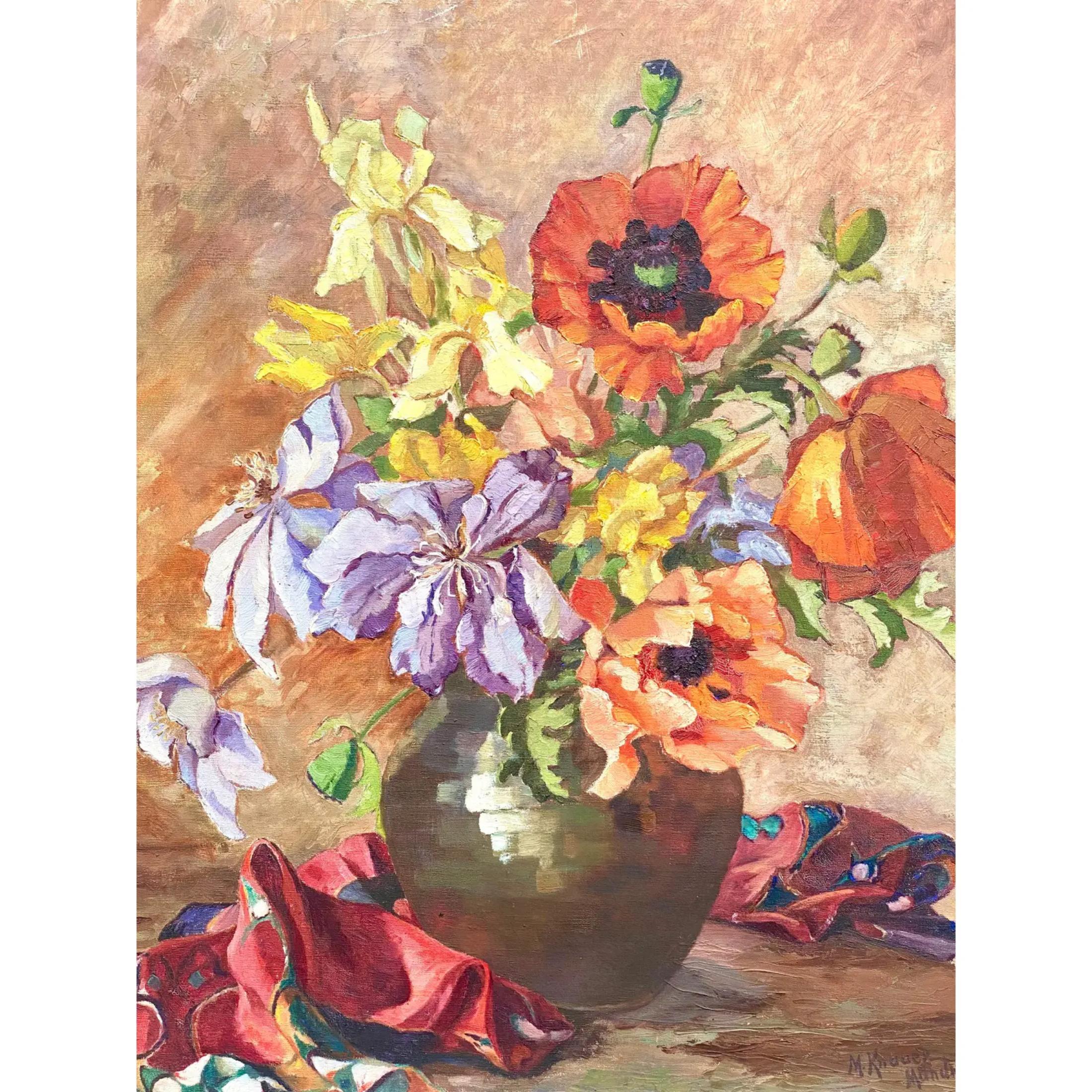 Wunderschönes florales Original-Ölgemälde im Vintage-Stil. Ein Schmuckstück aus der Mitte des Jahrhunderts in satten, kräftigen Farben. Vom Künstler signiert. Aus einem Nachlass in Palm Beach erworben.