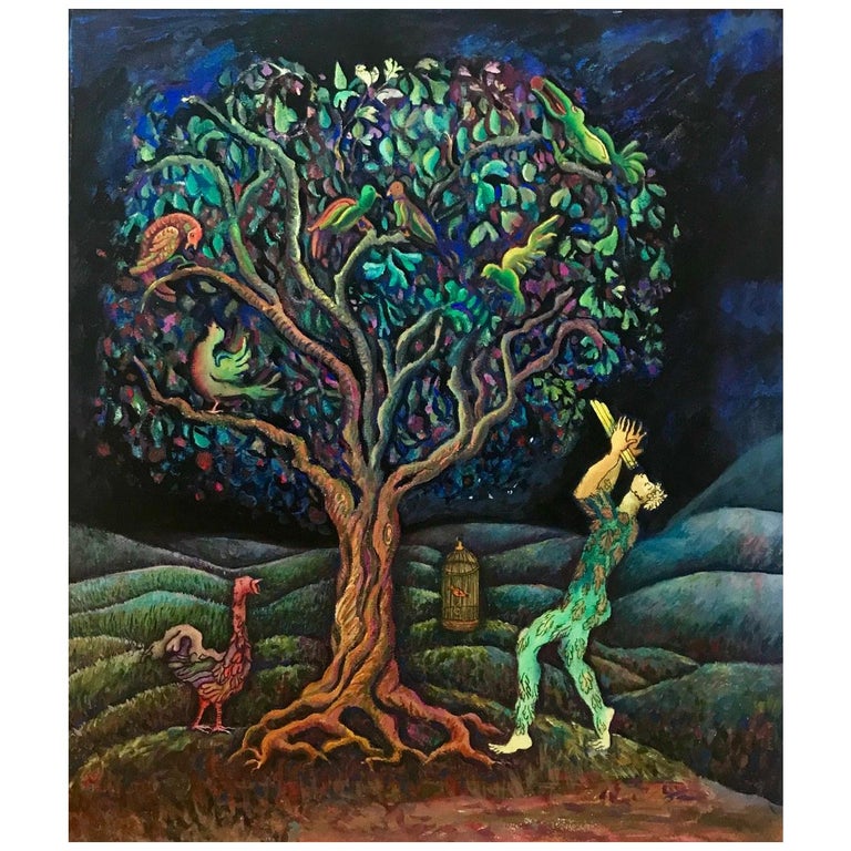 Midcentury Original Illustration Painting of Papageno and “The Magic