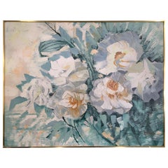 Midcentury Original Lee Reynolds Signed Large Oil Painting White Flowers