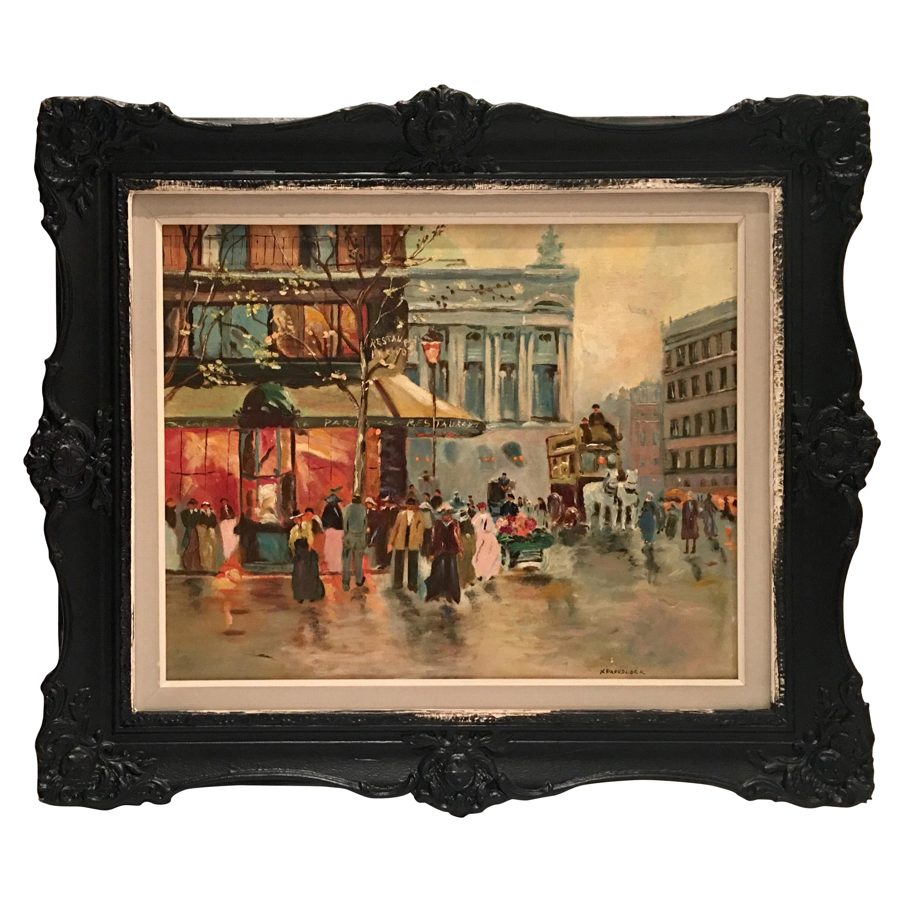 Midcentury Original Oil on Canvas Painting Paris Street Scene by, N. Proudlock