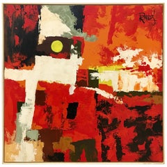 Original, Öl, Rot, Abstrakt, Öl auf Leinwand, signiert Reynolds, Mitte des Jahrhunderts