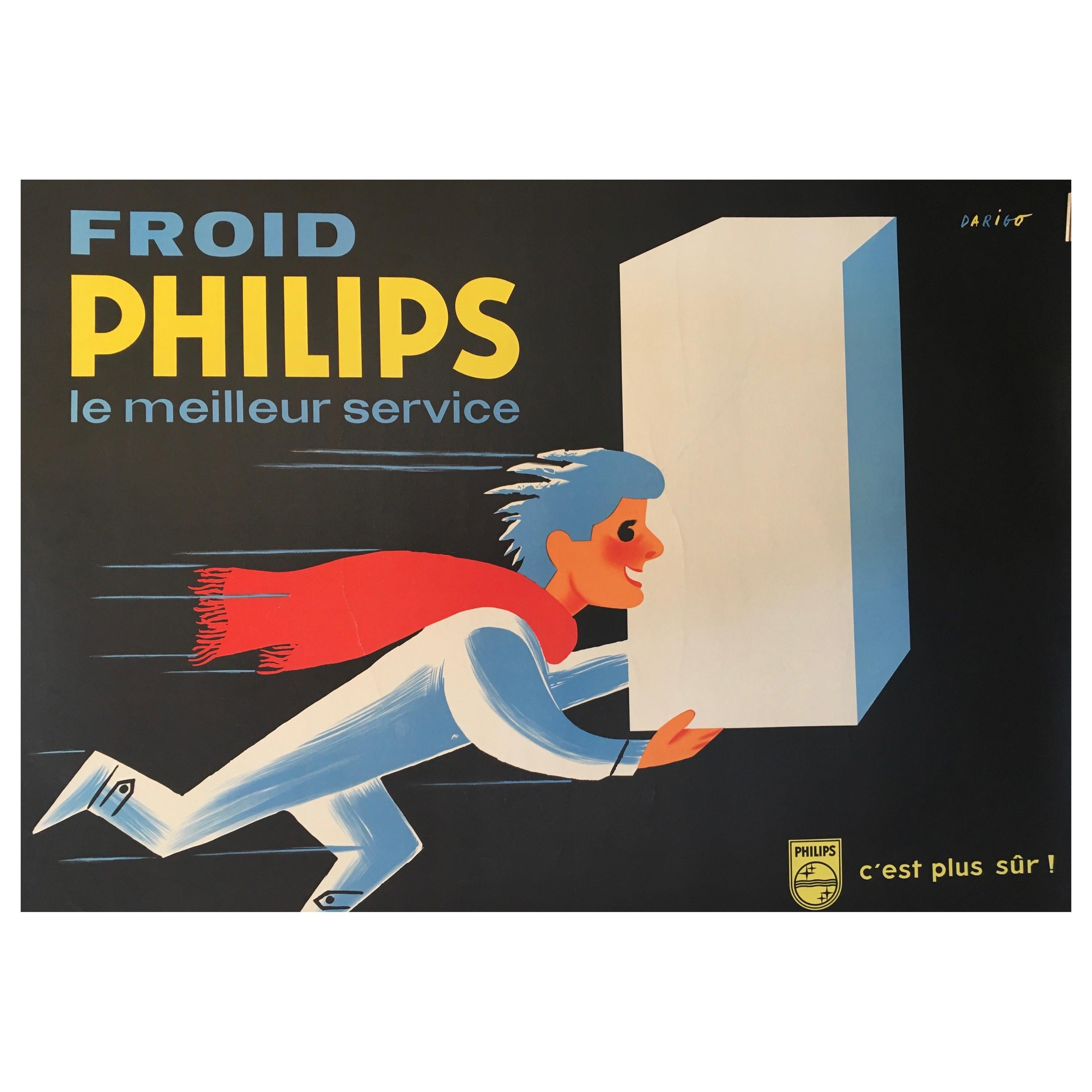 Midcentury Original Vintage French Poster, 'Froid Philips' by Darigo For Sale