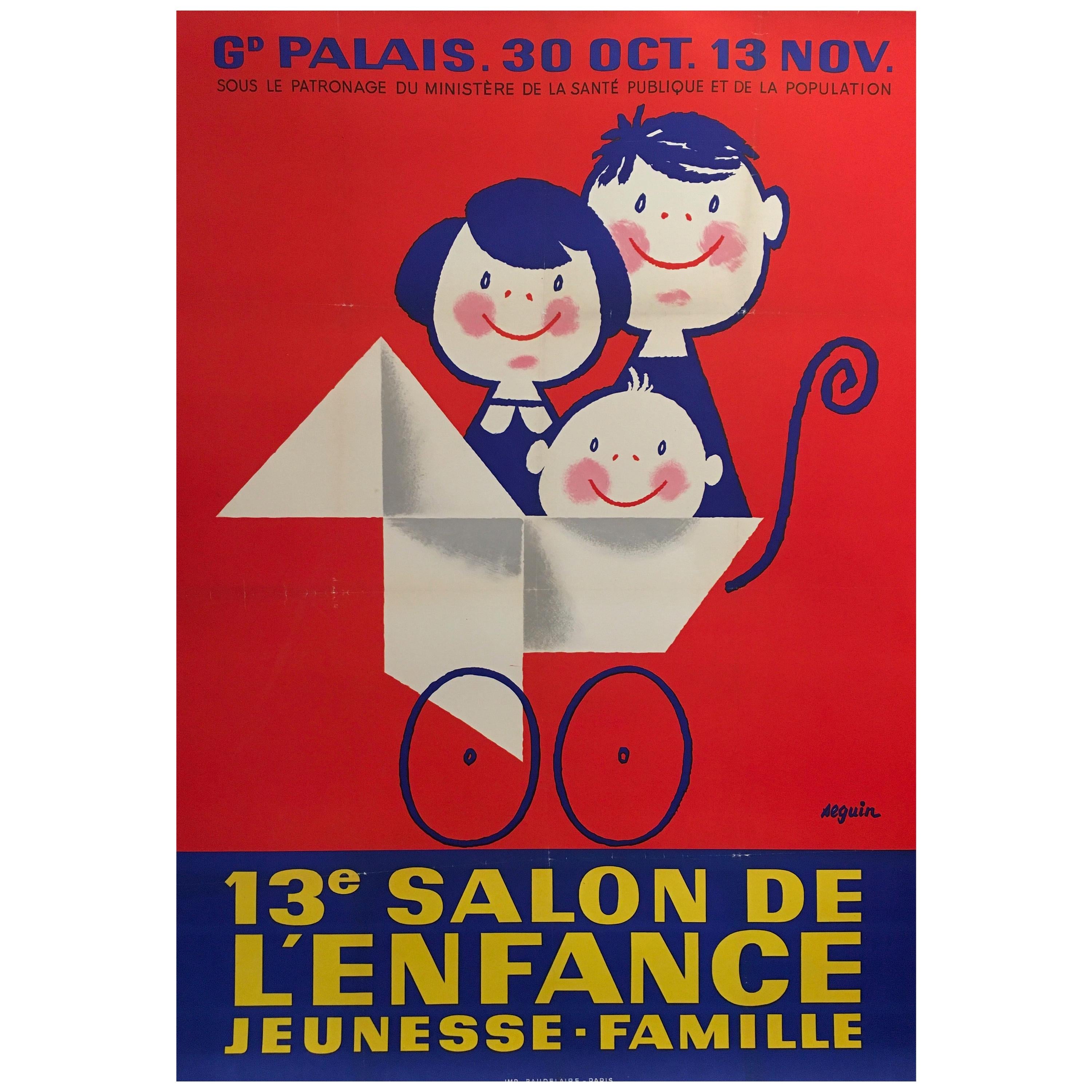 Midcentury Original Vintage French Poster, 'Salon De L’enfance' by Seguin