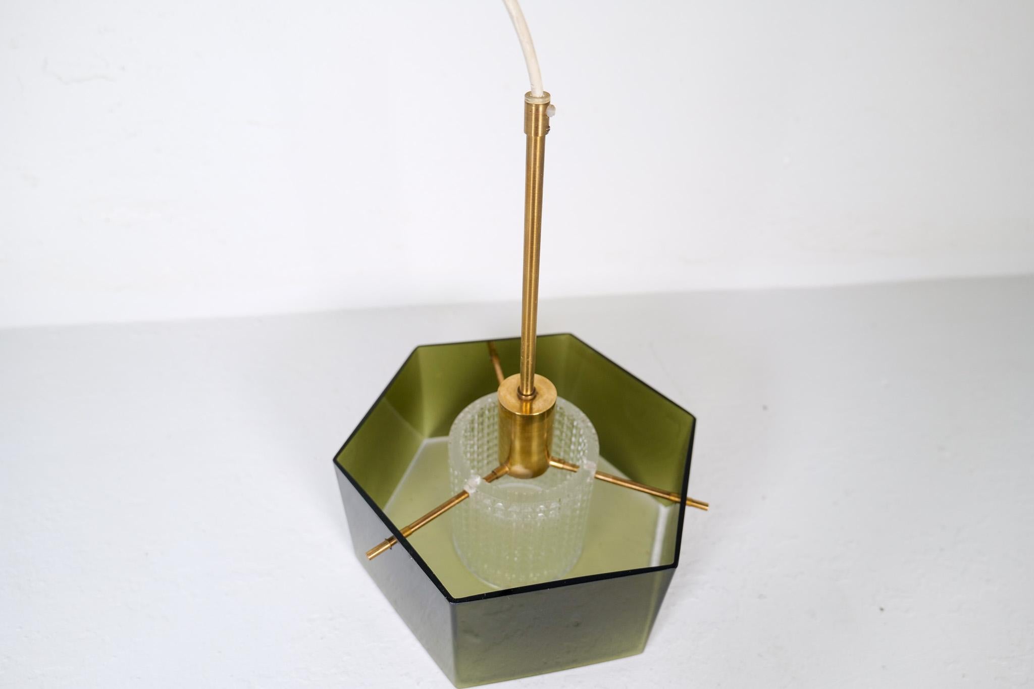 Midcentury Orrefors Carl Fagerlund Ceiling Light with Hand Blown Green Glass 4