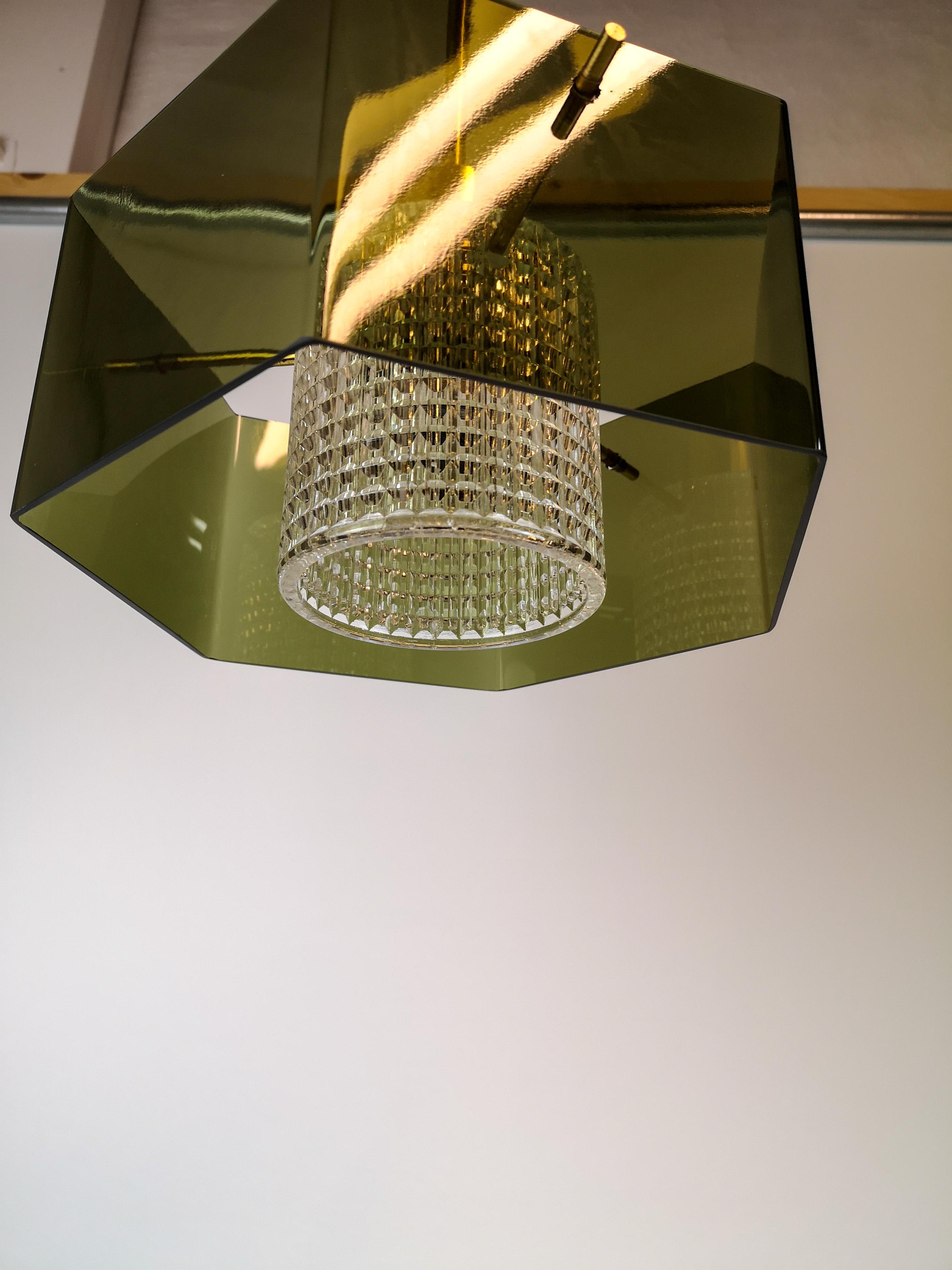 Scandinavian Modern Midcentury Orrefors Carl Fagerlund Ceiling Light with Hand Blown Green Glass