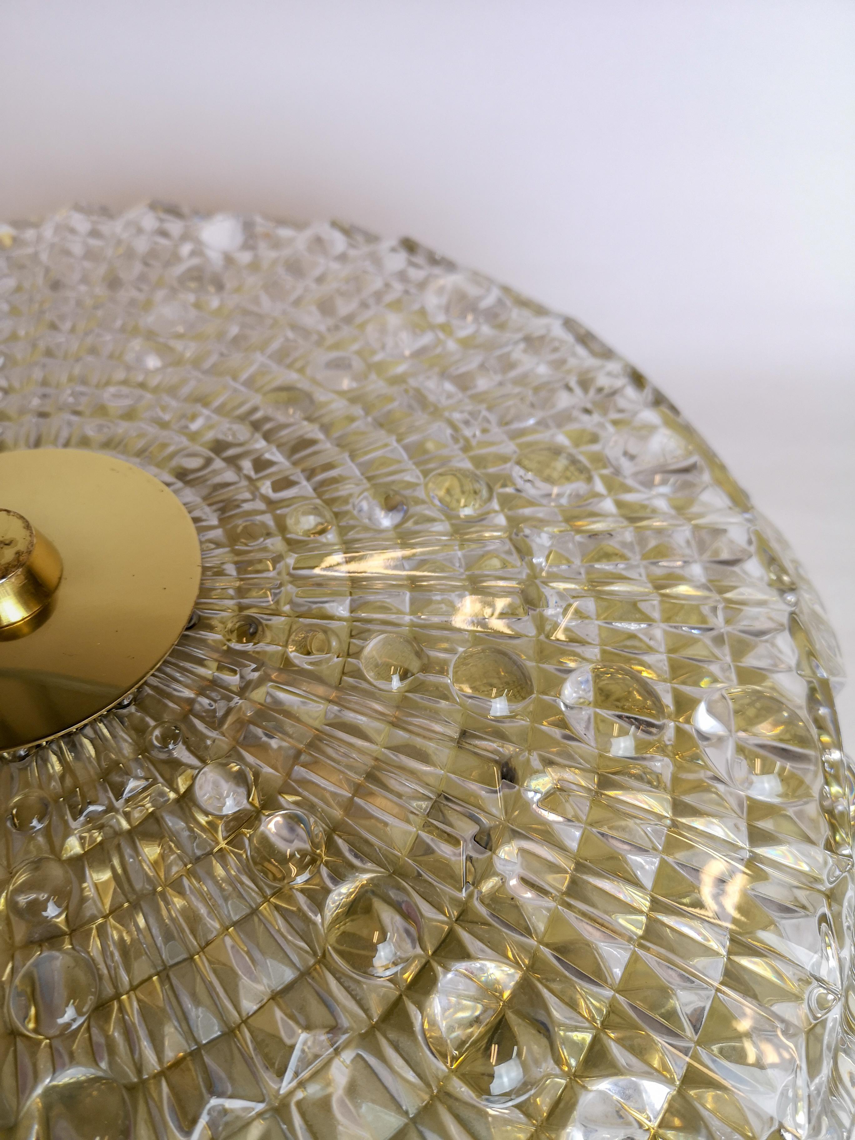 Midcentury Orrefors Crystal Brass Ceiling Lamp, Carl Fagerlund, 1970s, Sweden For Sale 3