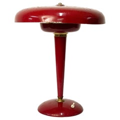 Midcentury Oscar Torlasco Red Aluminum and Brass Italian Table Lamp, 1950s