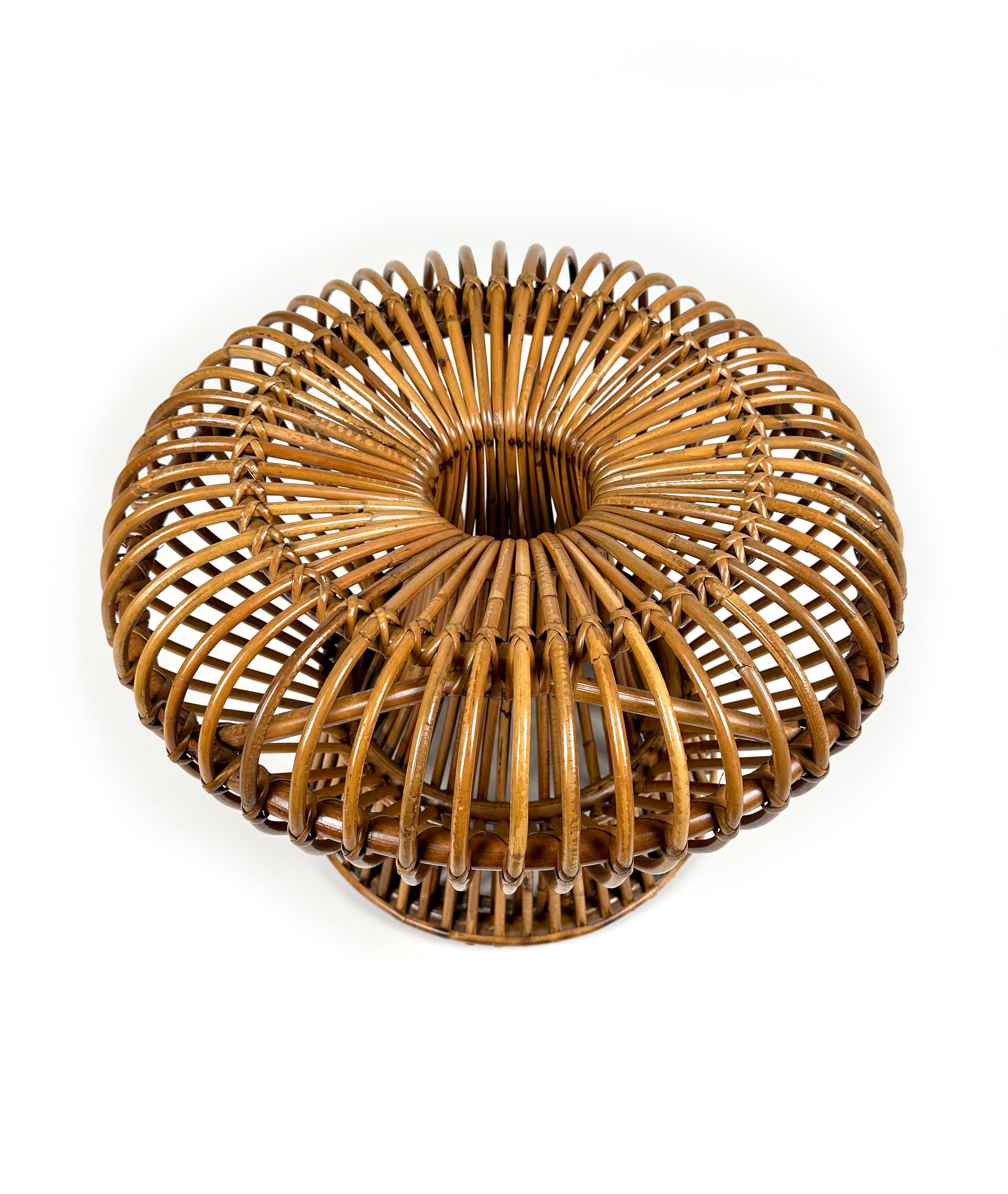 Midcentury Ottoman Stool in Bamboo and Rattan Franco Albini Style, Italy, 1960s For Sale 3