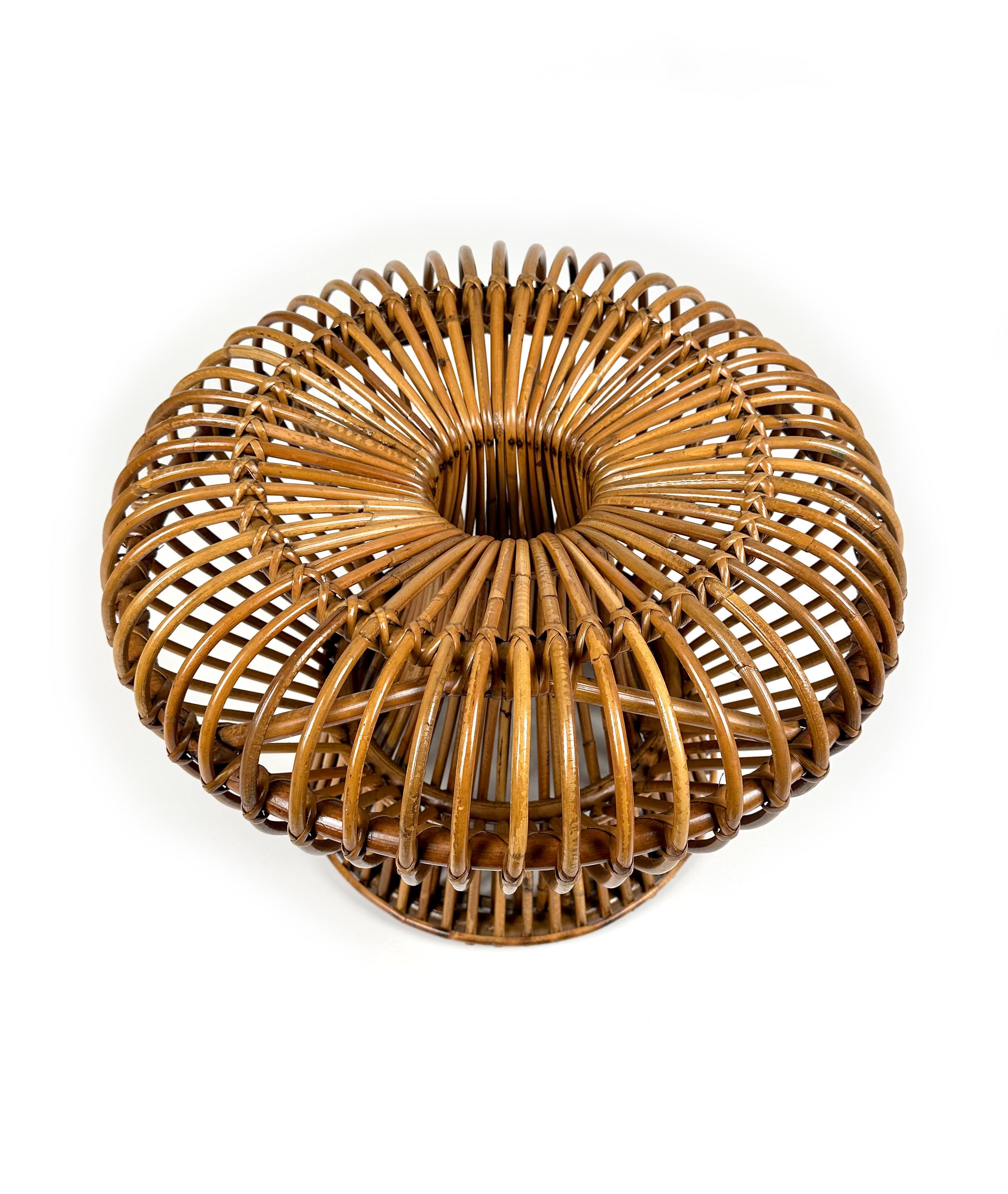 Midcentury Ottoman Stool in Bamboo and Rattan Franco Albini Style, Italy, 1960s 3