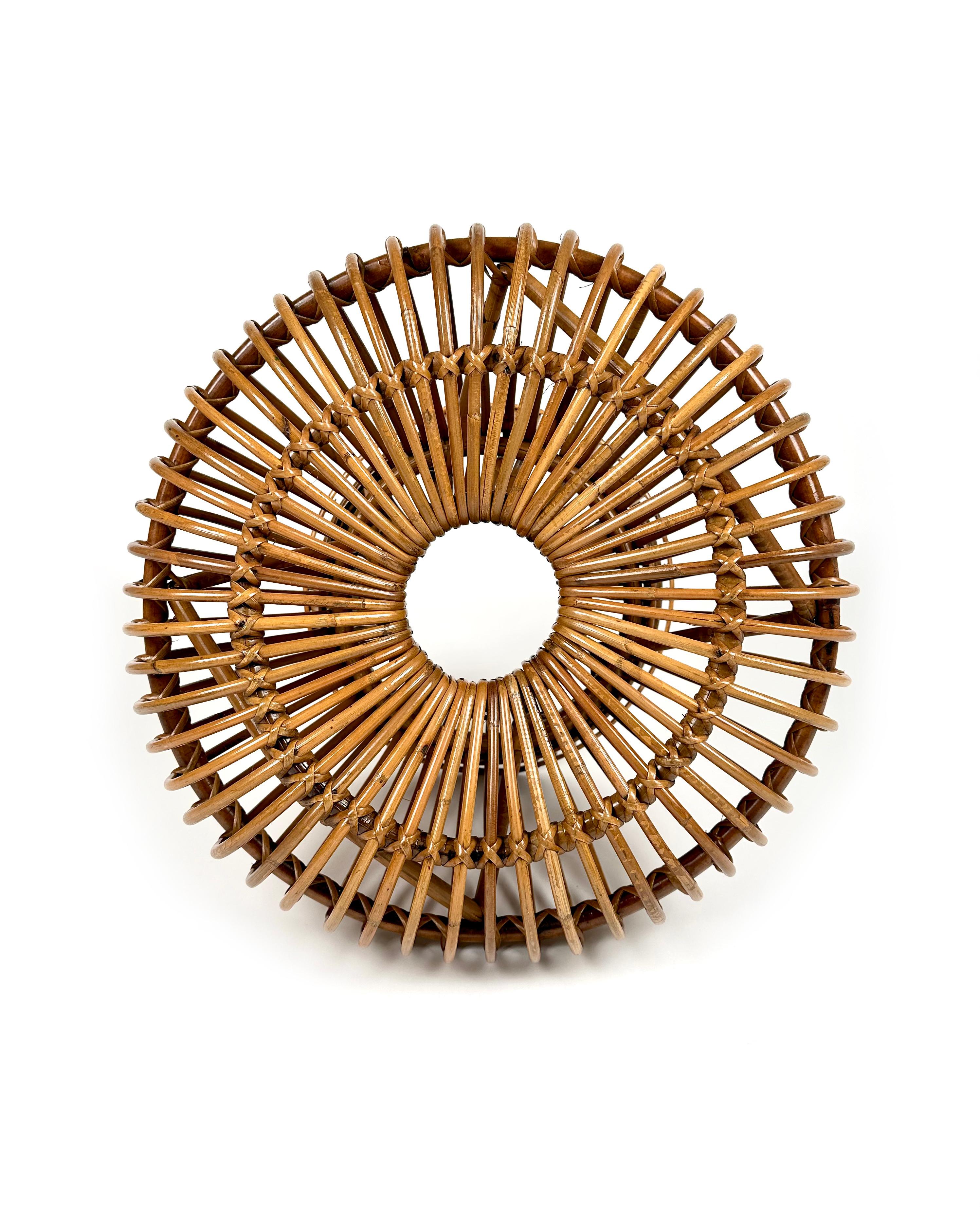 Midcentury Ottoman Stool in Bamboo and Rattan Franco Albini Style, Italy, 1960s 4