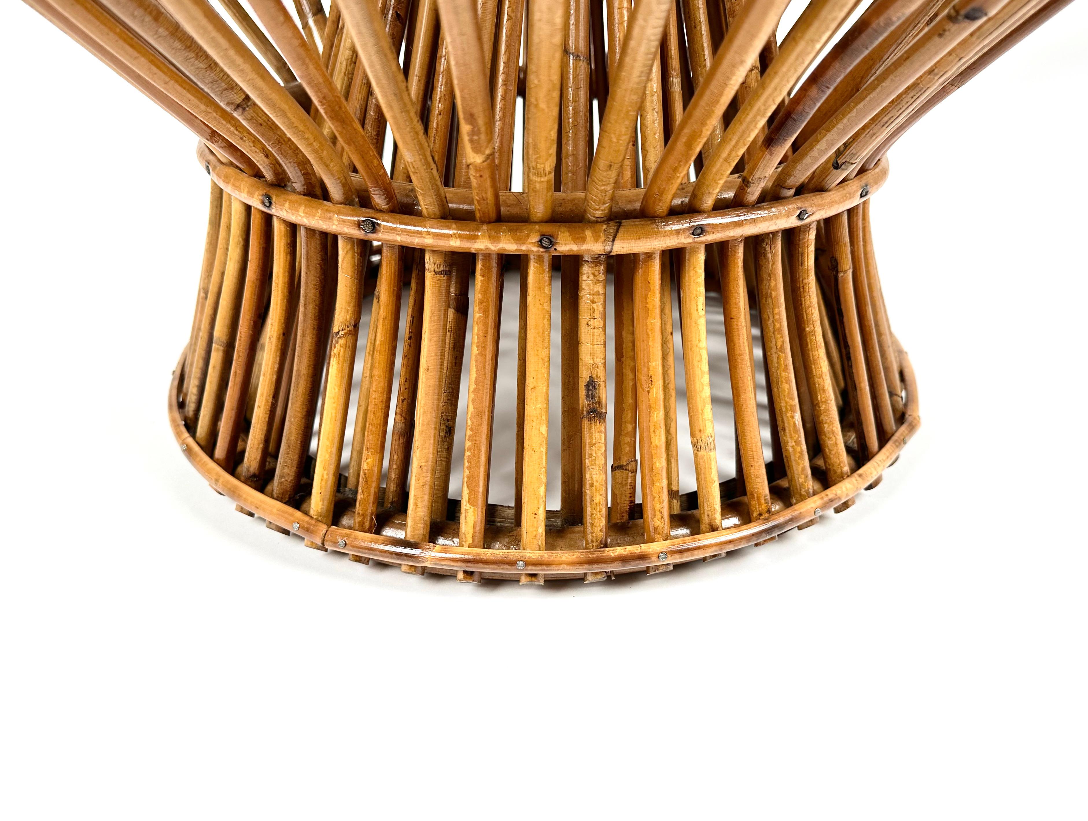 Midcentury Ottoman Stool in Bamboo and Rattan Franco Albini Style, Italy, 1960s For Sale 5